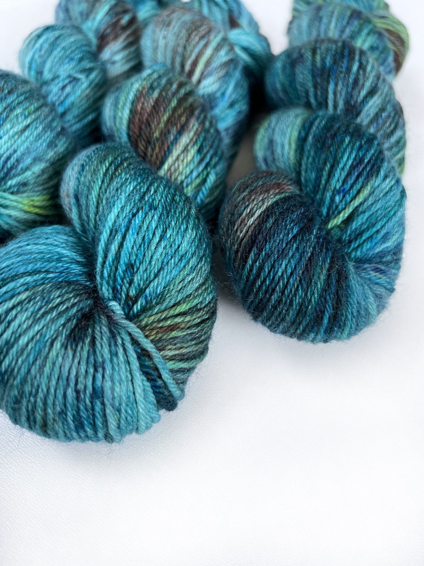 Handdyed DK Superwash Merino Yarn: Teal, Blue, Green, Grey - 100g