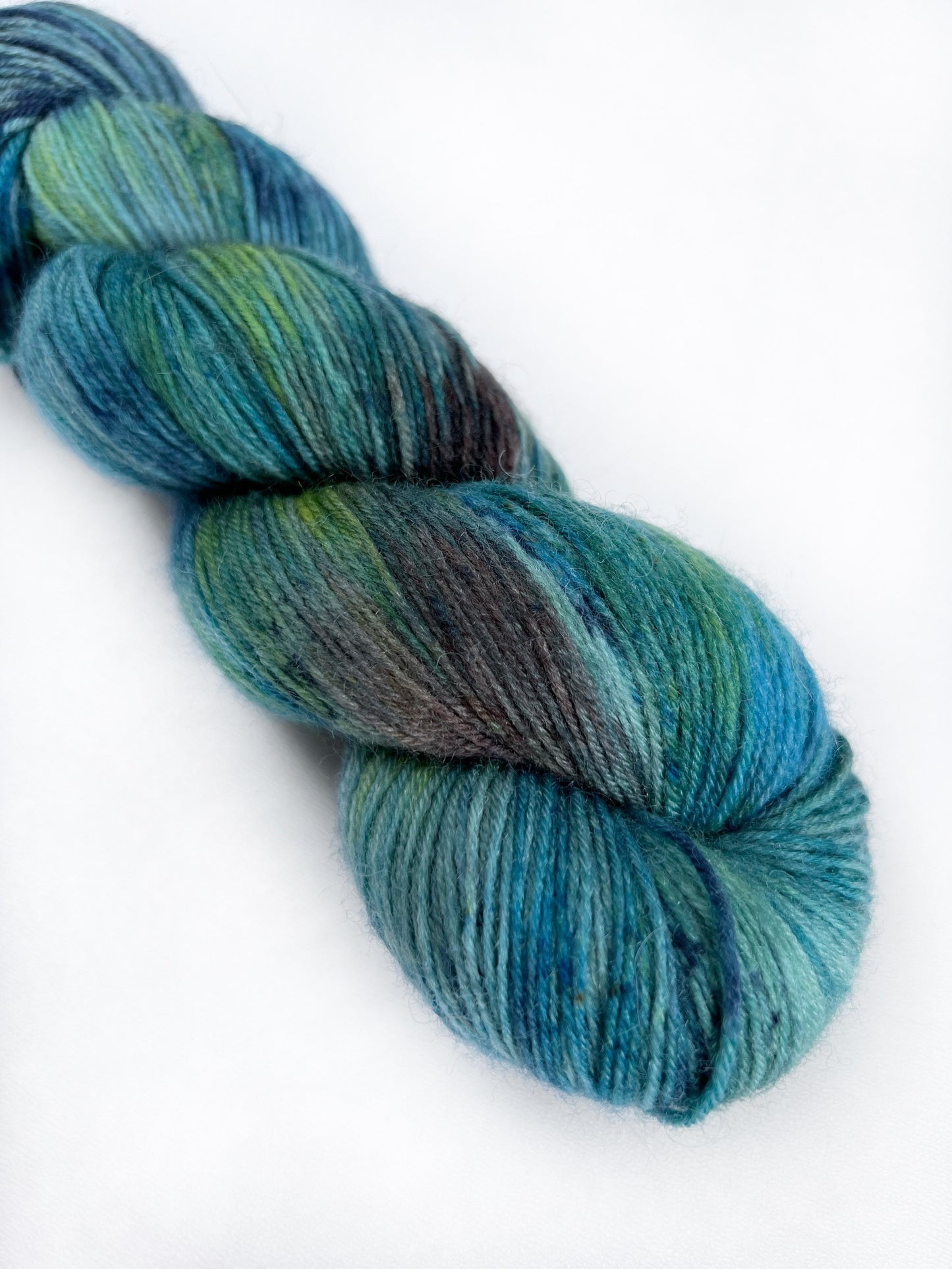 Handdyed Yarn “The World is YOUR OYSTER ” Teal Blue Green Superwash Merino, Fingering 100g