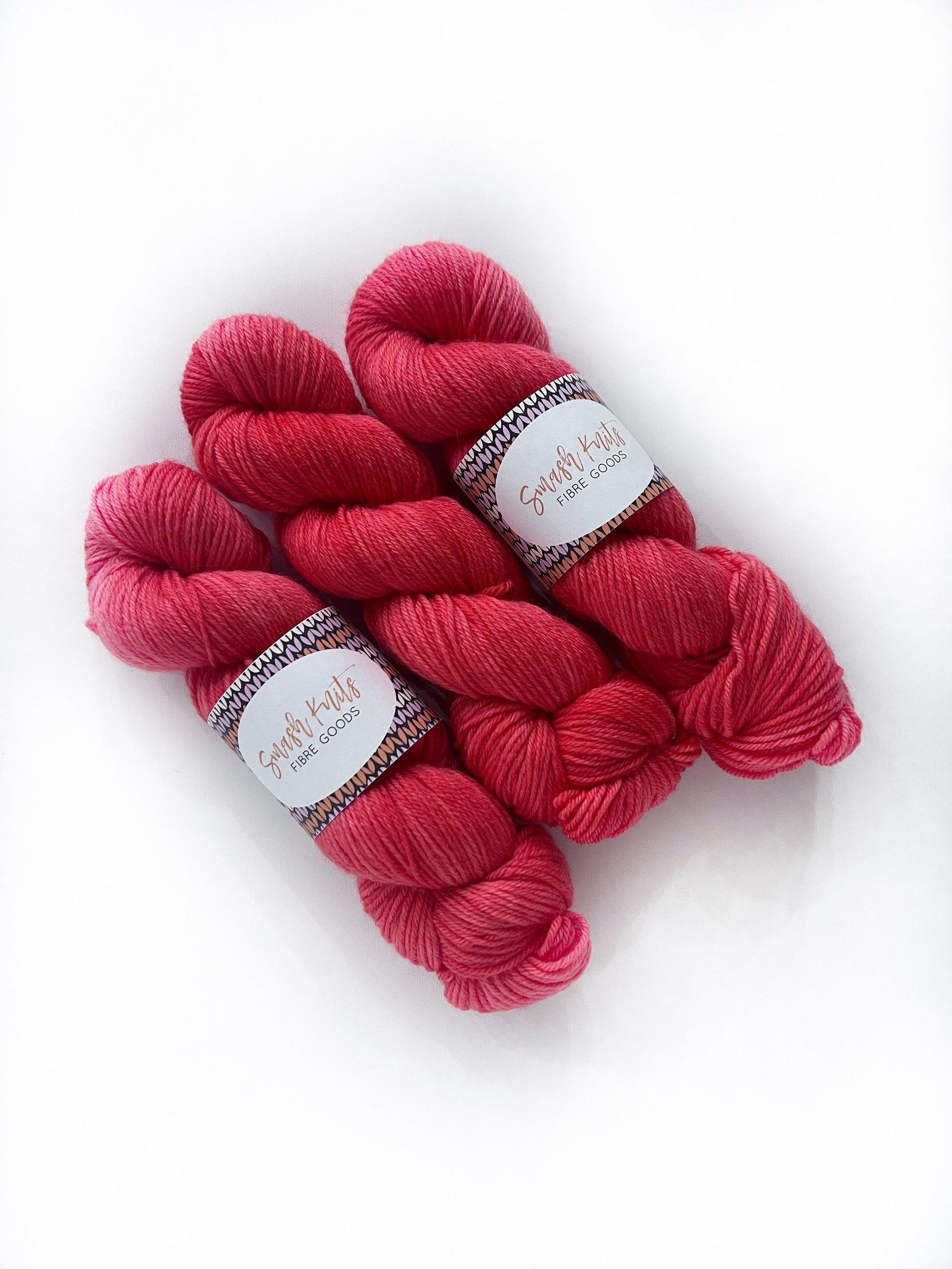 Hand Dyed DK Superwash Merino Wool Yarn: Hot Pink Red Orange "ROE"