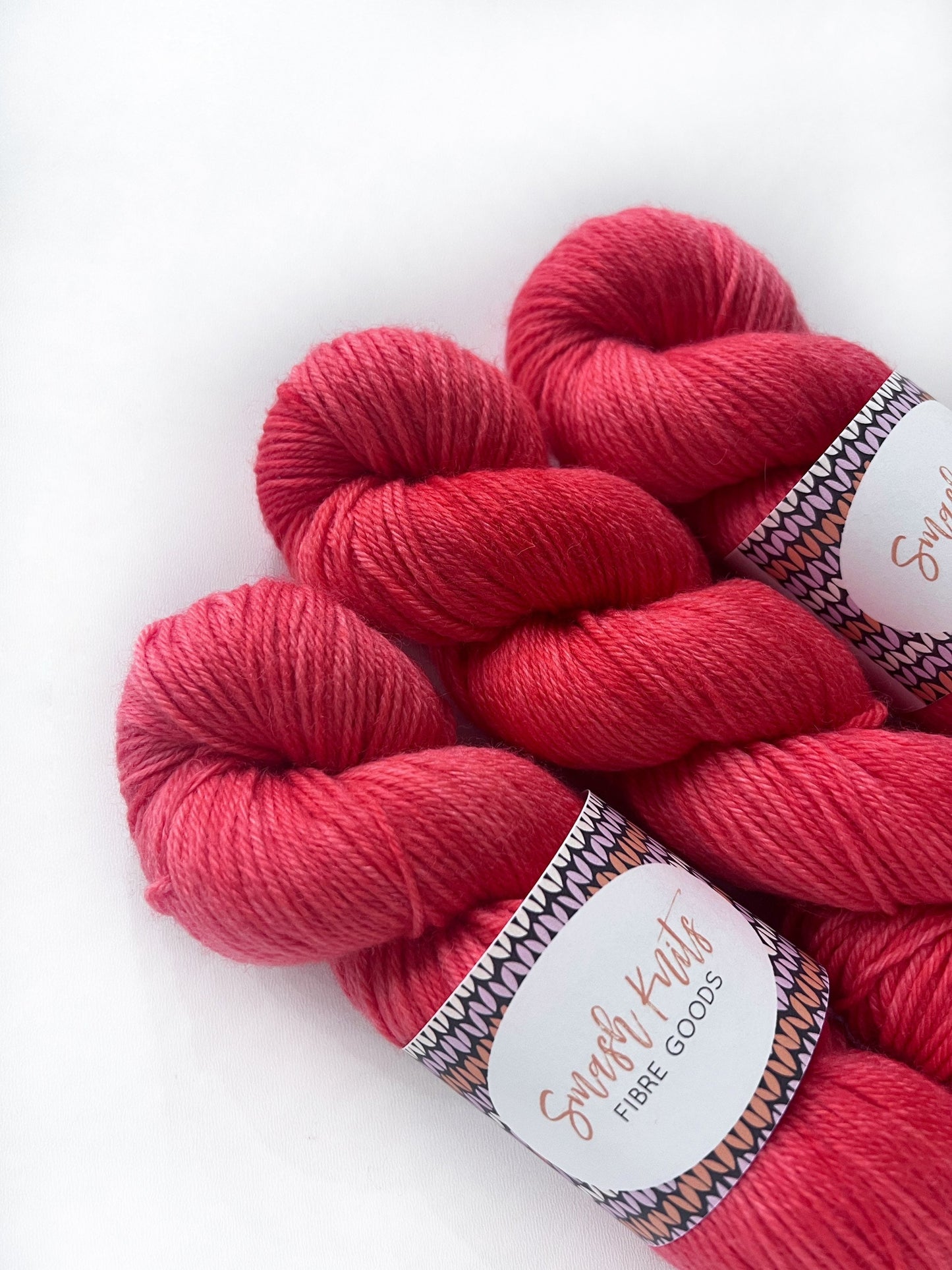 Hand Dyed DK Superwash Merino Wool Yarn: Hot Pink Red Orange "ROE"