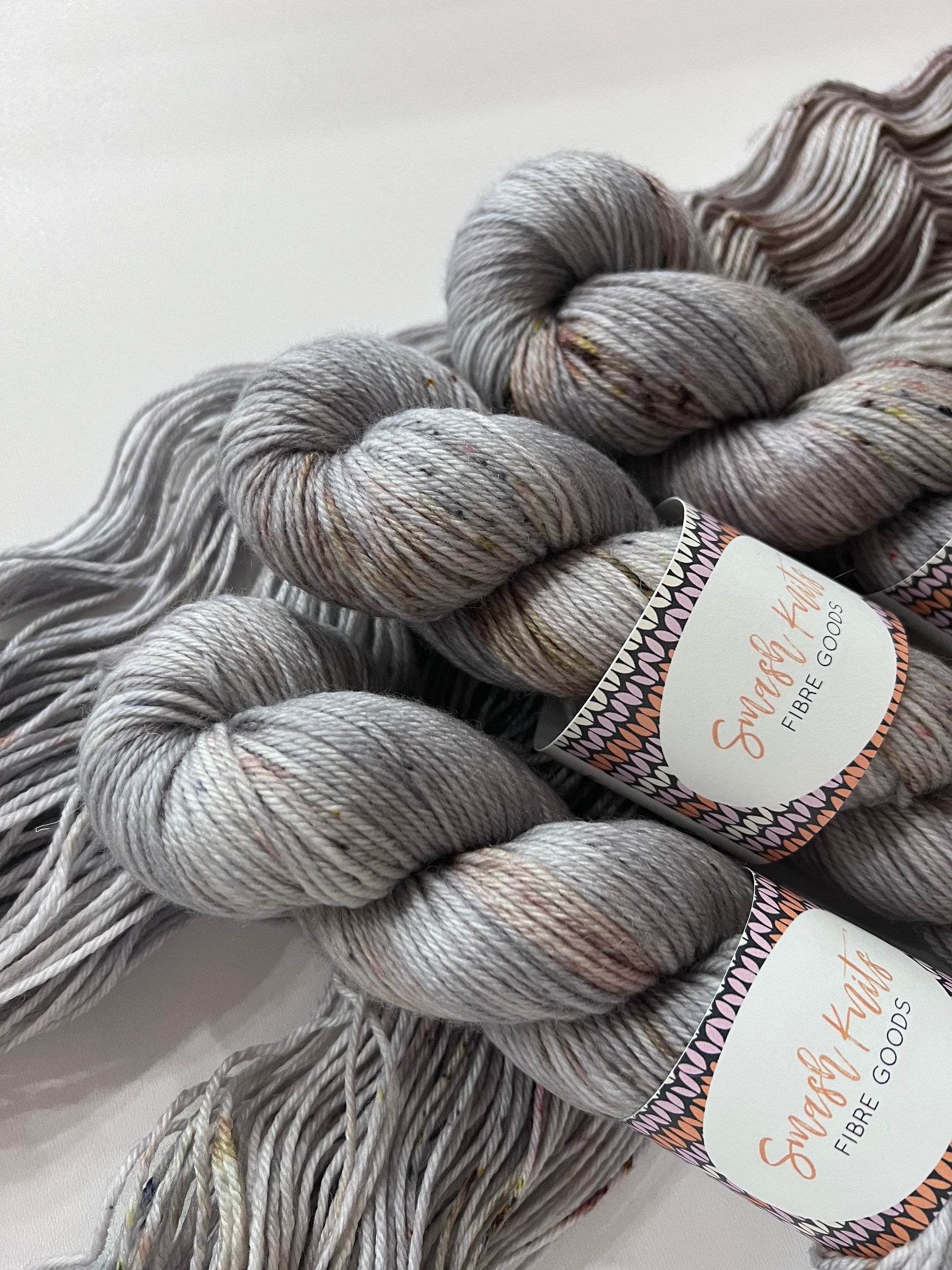 Hand-Dyed DK Yarn: Silver Grey Speckled Superwash Merino Wool