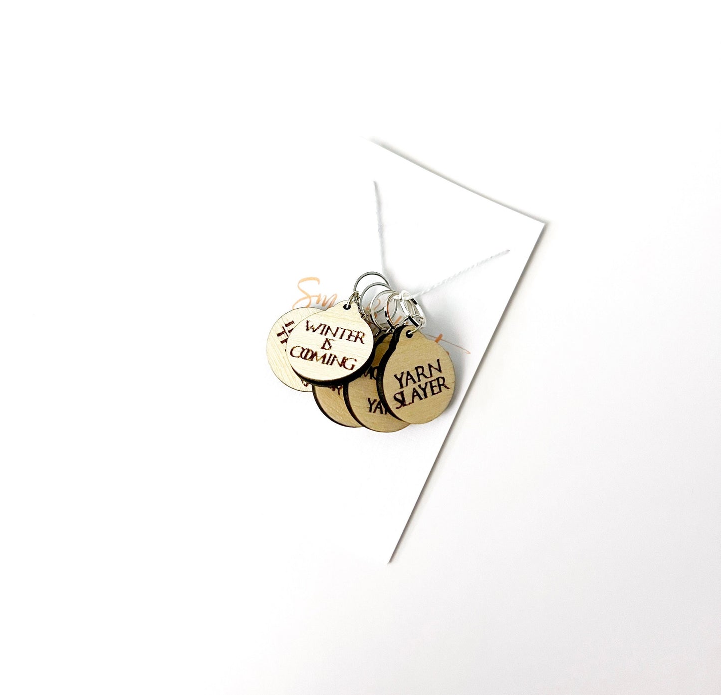 Wooden Stitch Marker Set Game of Throne Inspired Punny Knitting and Crochet Tools