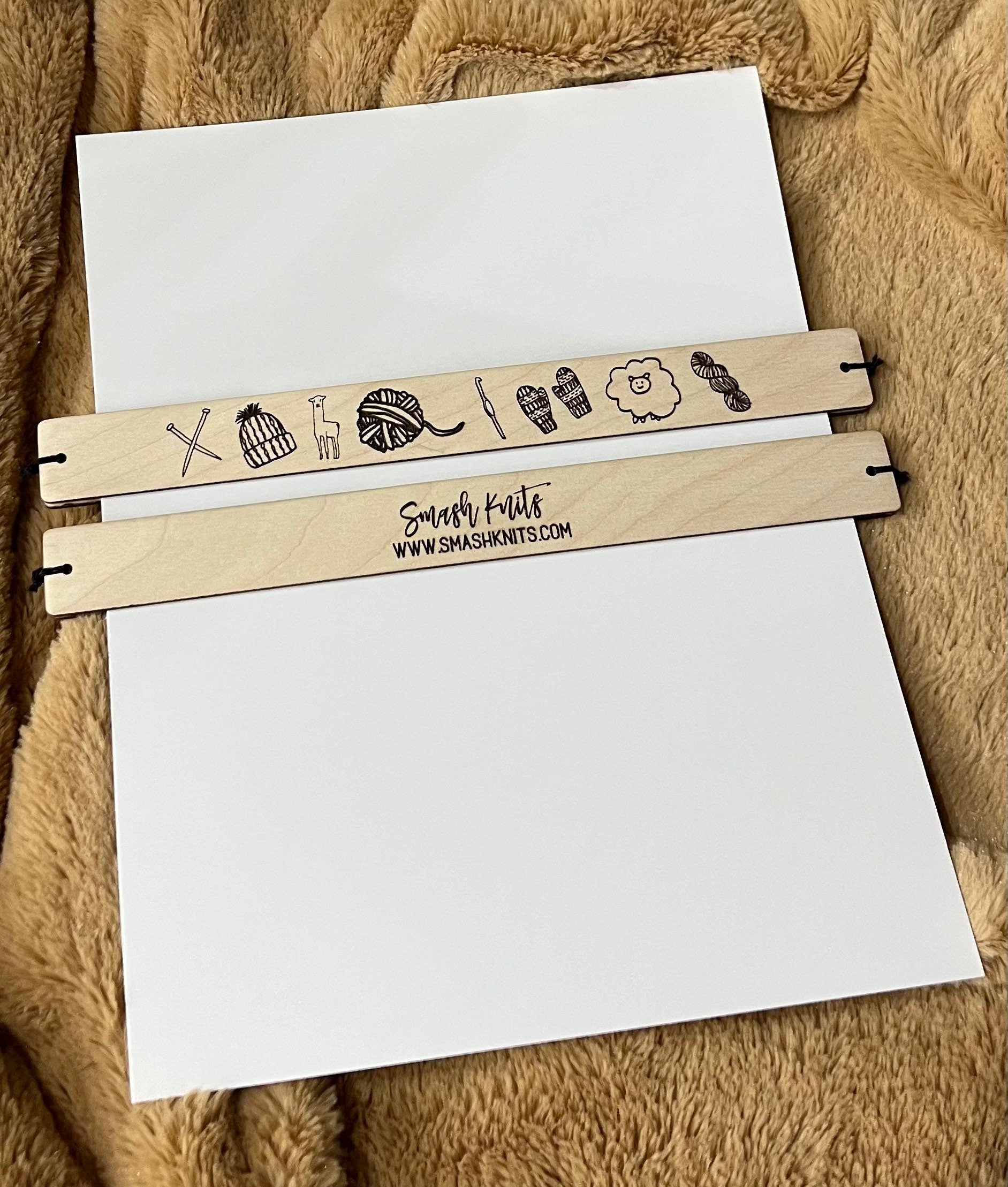 Wooden Knitting and Crochet Pattern Placeholder Yarn Themed Gift, Baltic Birch Fibre Arts Tool