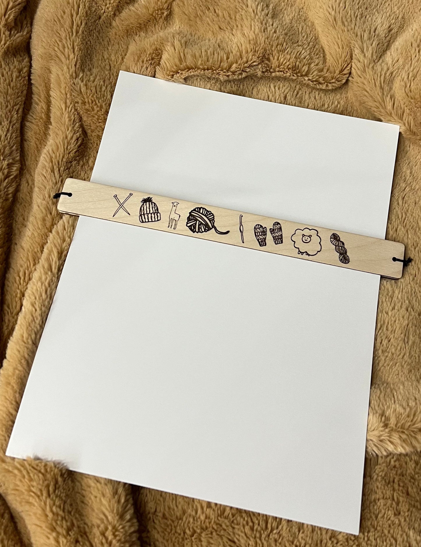 Wooden Knitting and Crochet Pattern Placeholder Yarn Themed Gift, Baltic Birch Fibre Arts Tool