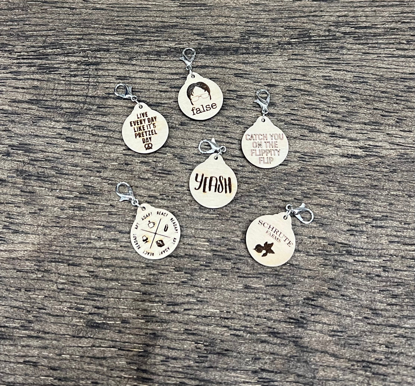Wooden Stitch Marker Set The Office Inspired Punny Knitting and Crochet Tools