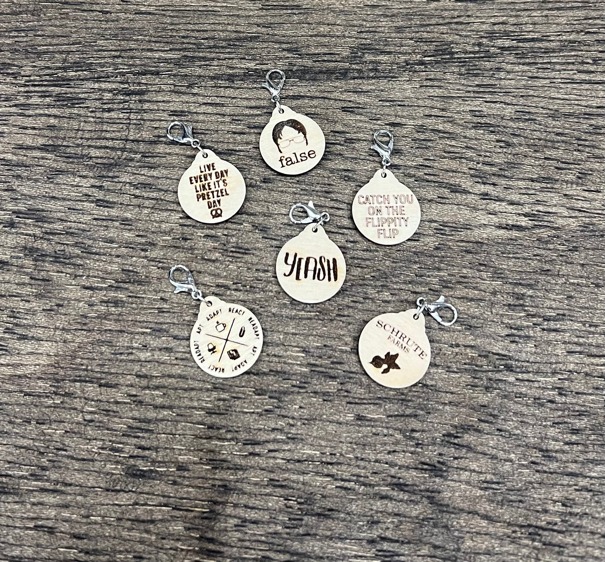 Wooden Stitch Marker Set The Office Inspired Punny Knitting and Crochet Tools