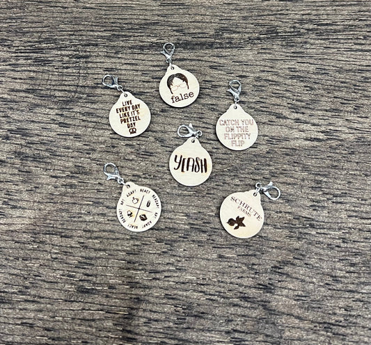 Wooden Stitch Marker Set The Office Inspired Punny Knitting and Crochet Tools