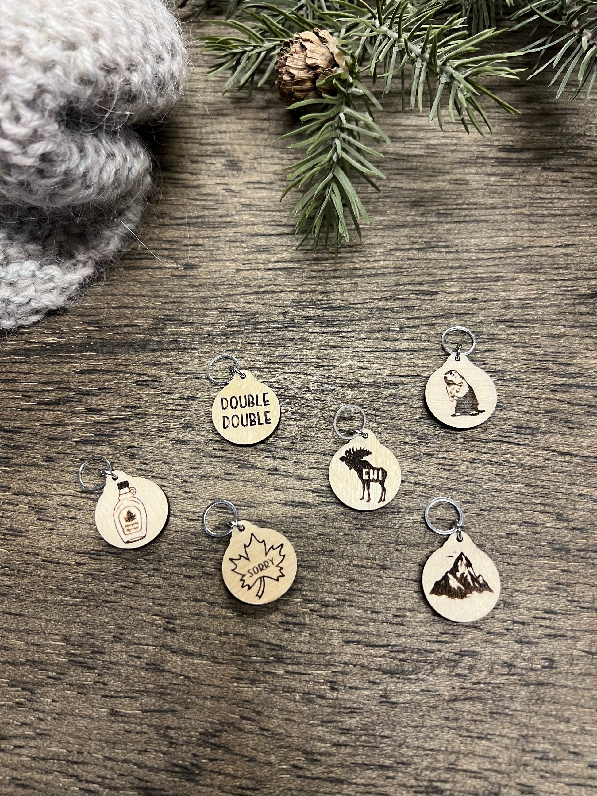 Canadian Stitch Marker Set: Baltic Birch Knitting Crochet Tools