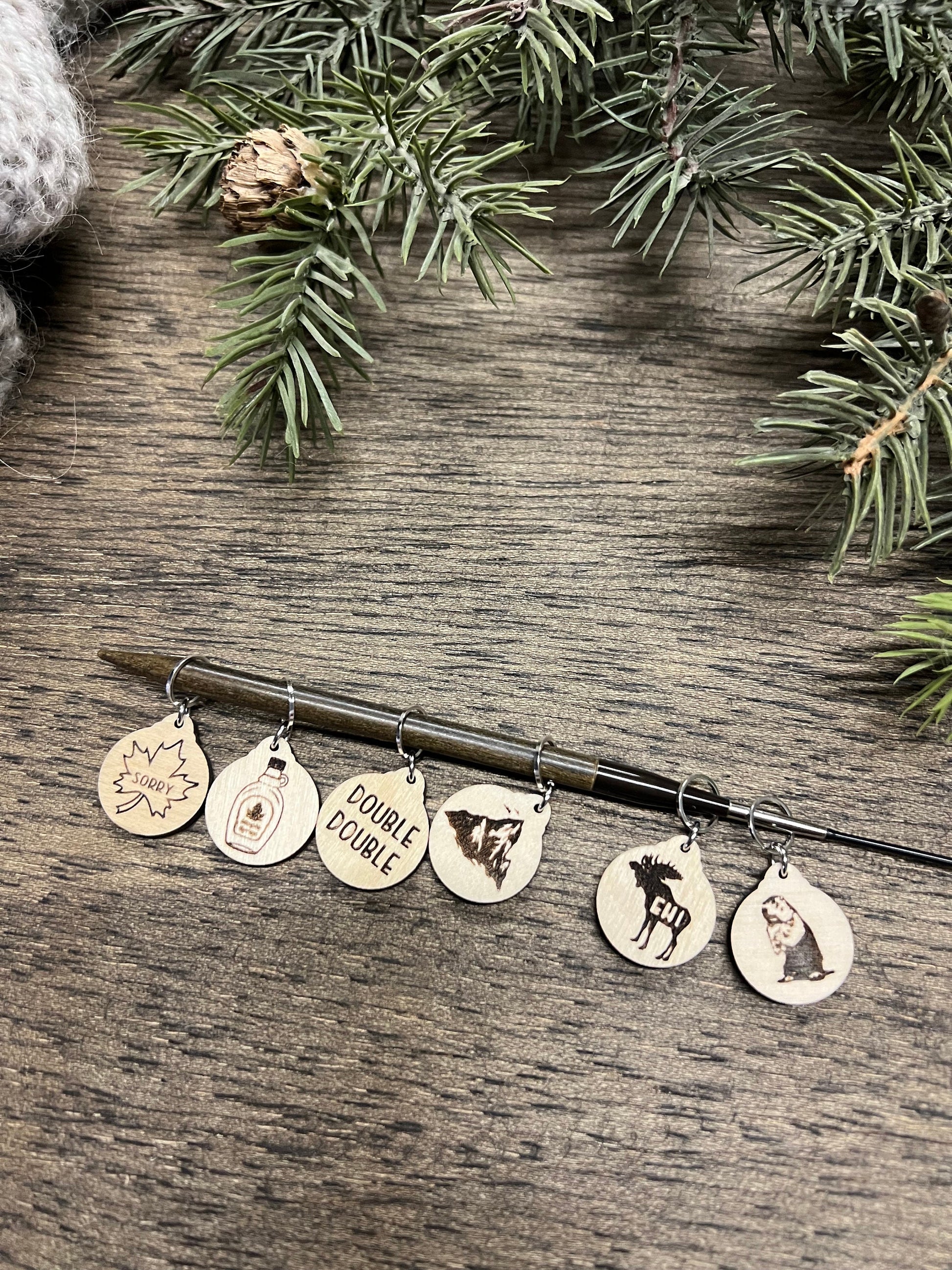 Canadian Stitch Marker Set: Baltic Birch Knitting Crochet Tools