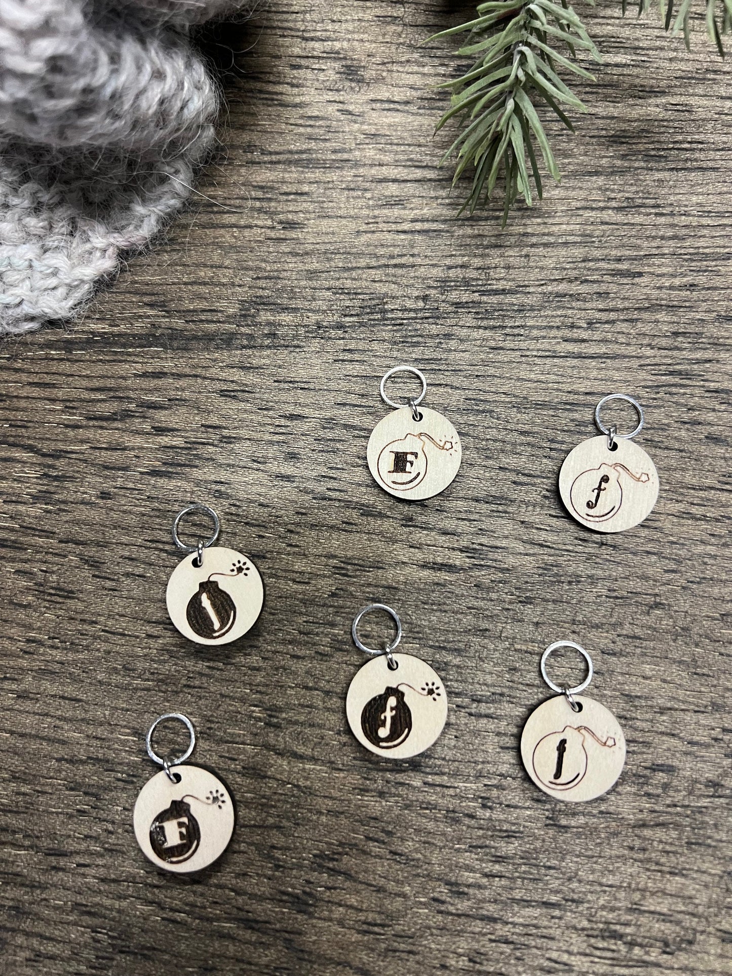 F Bomb Wooden Stitch Marker Set: Funny Knitting Crochet Tools