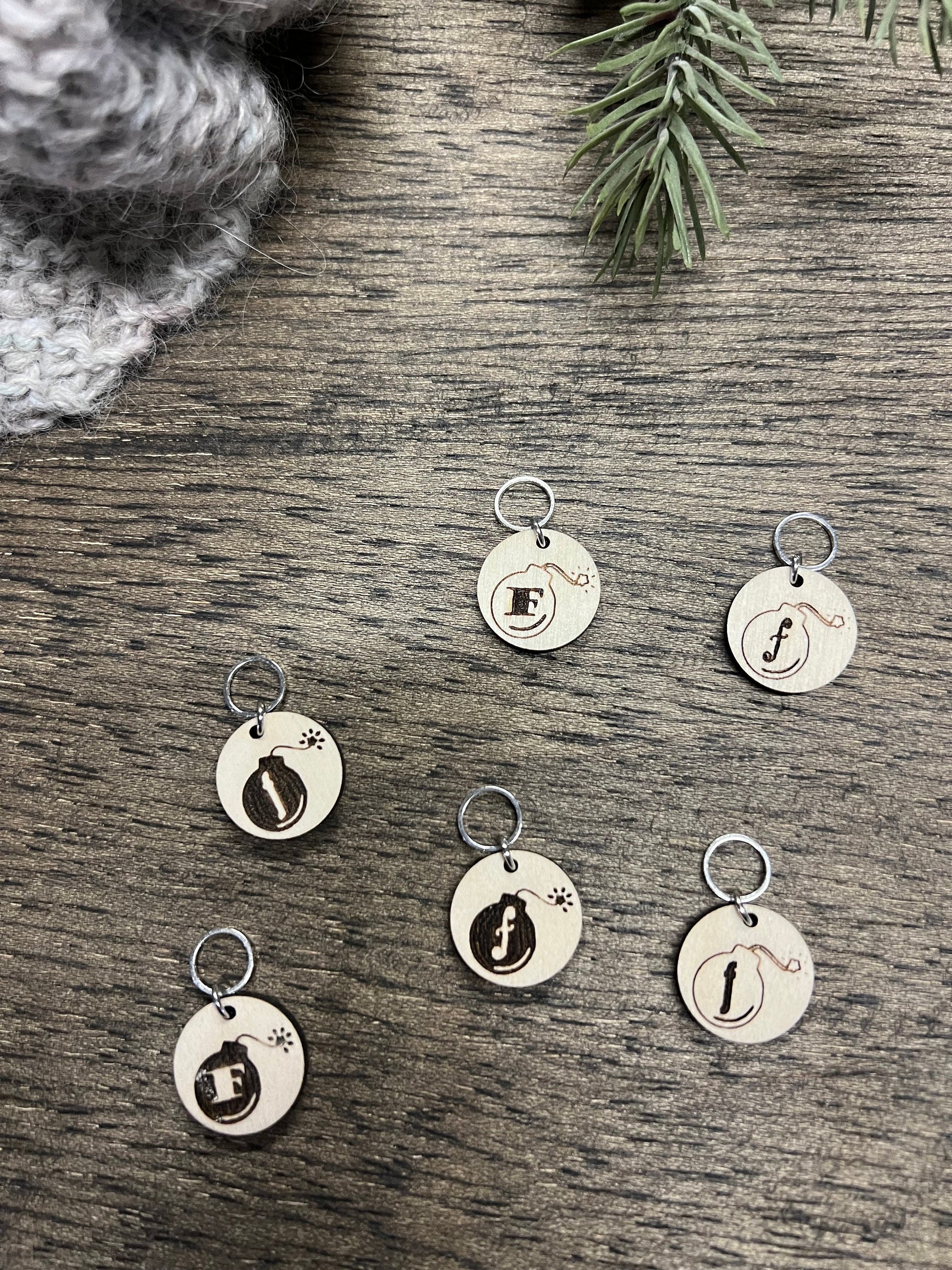 F Bomb Wooden Stitch Marker Set: Funny Knitting Crochet Tools