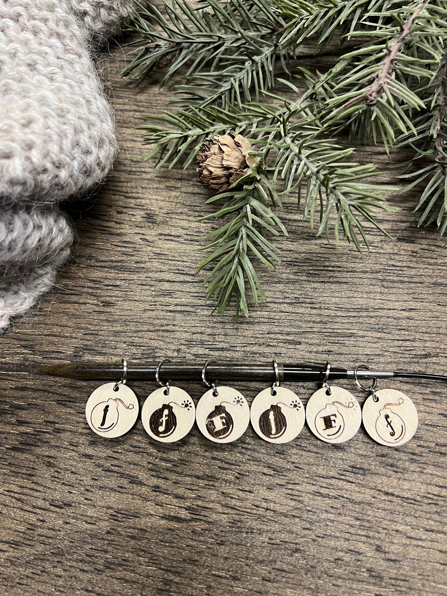 F Bomb Wooden Stitch Marker Set: Funny Knitting Crochet Tools