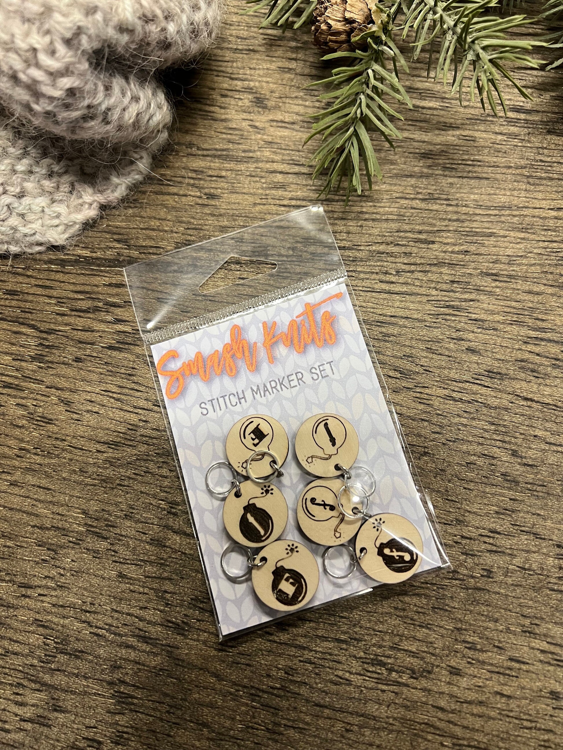 F Bomb Wooden Stitch Marker Set: Funny Knitting Crochet Tools