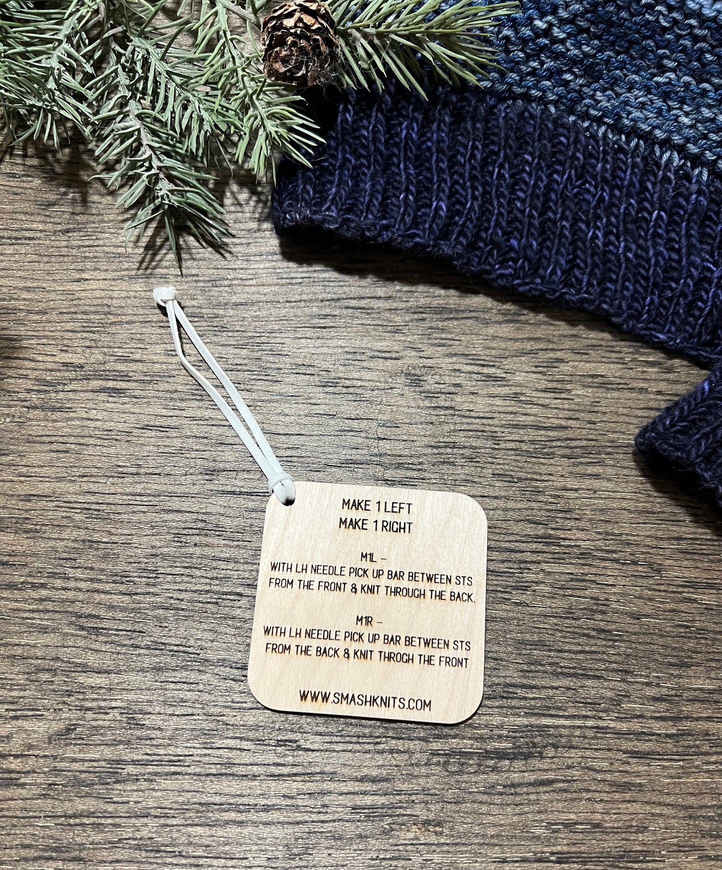 Knitting Reference Tool - Wooden Info Card for Make 1 Left/Right & Wrap and Turn
