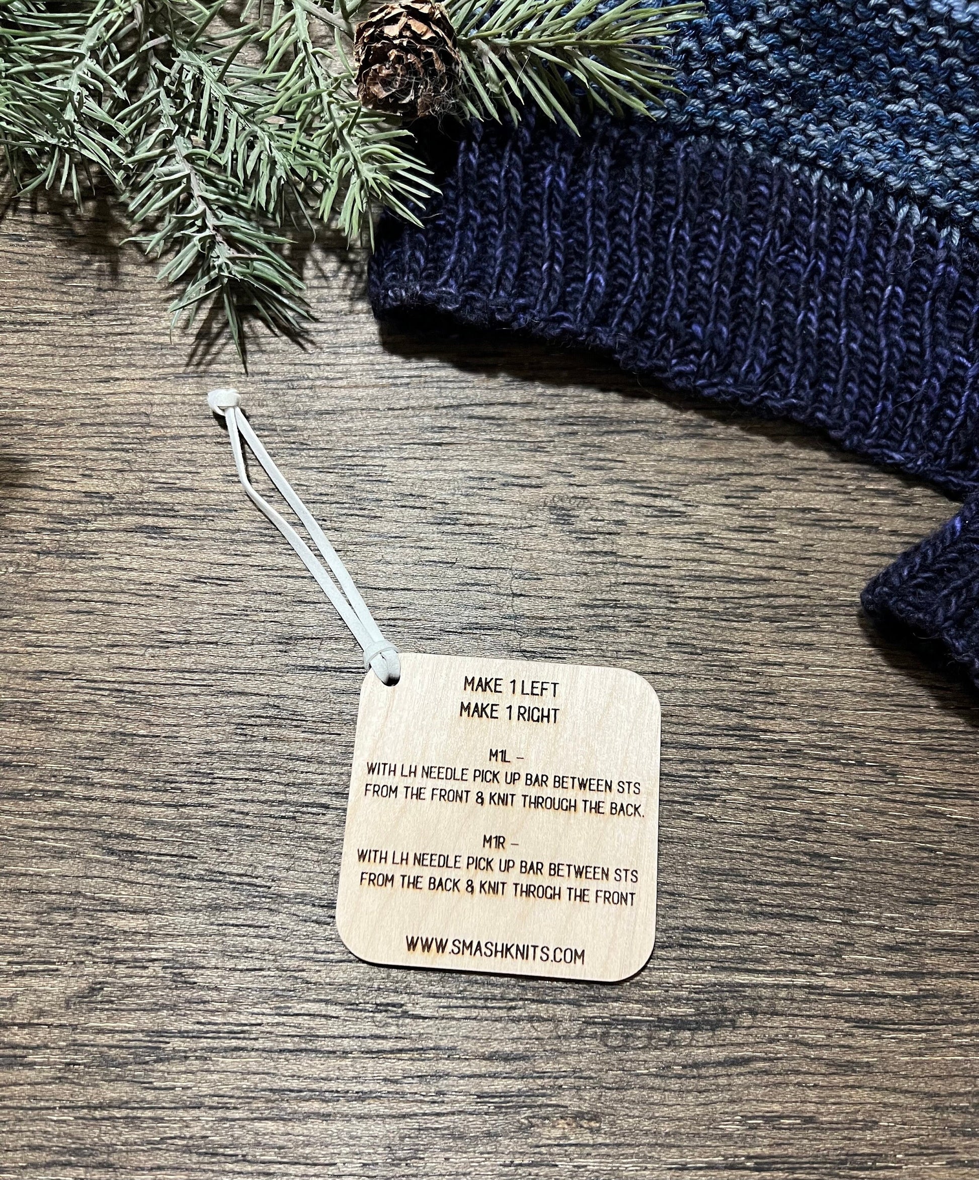 Knitting Reference Tool - Wooden Info Card for Make 1 Left/Right & Wrap and Turn
