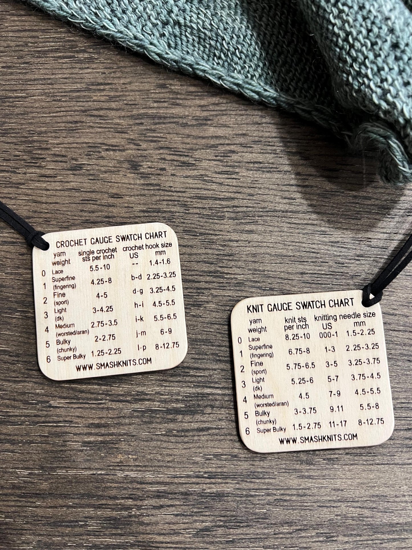 Reference Tool for Knitting and Crochet Wooden Info Card - Gauge Swatch Charts