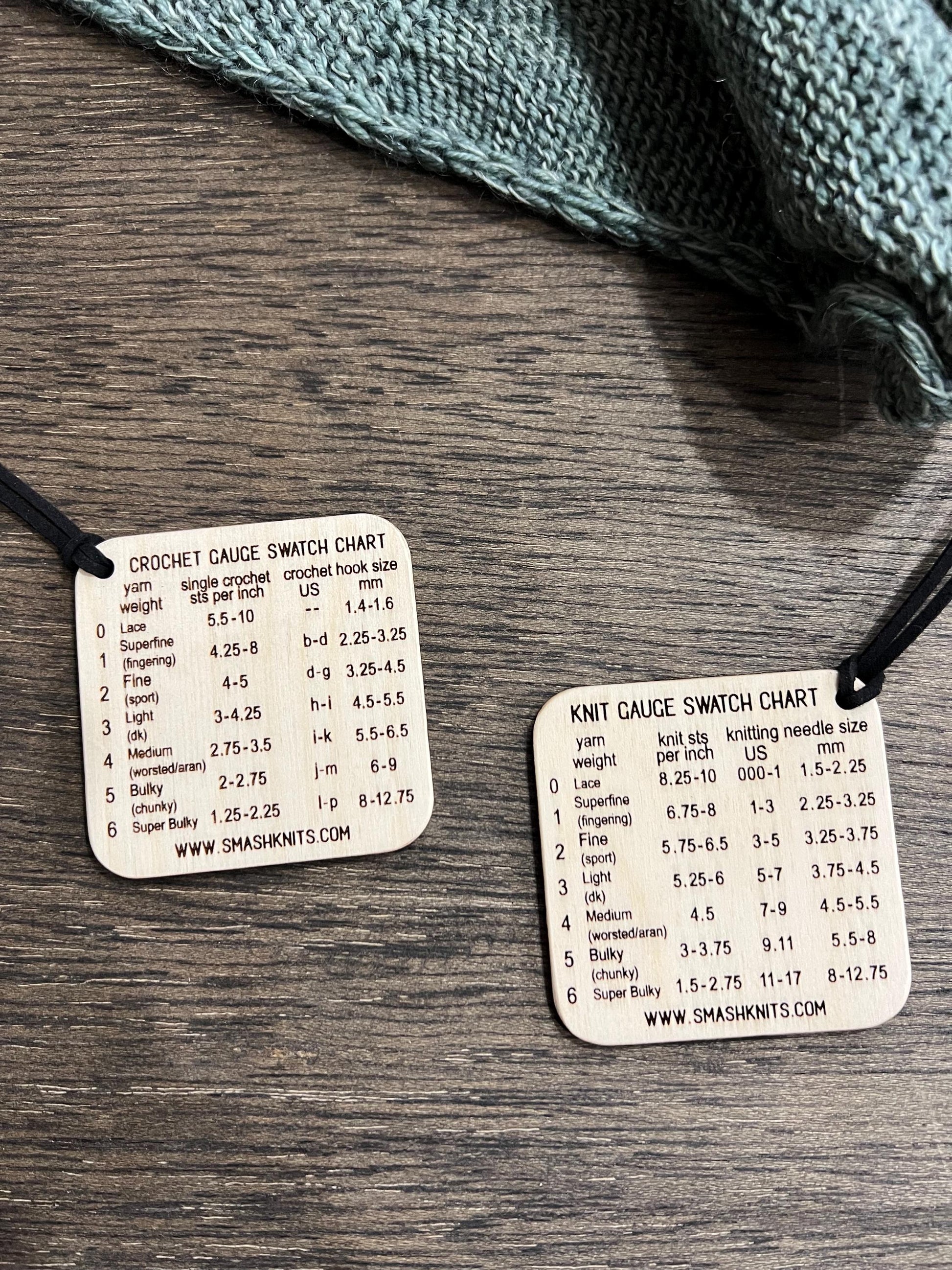 Reference Tool for Knitting and Crochet Wooden Info Card - Gauge Swatch Charts