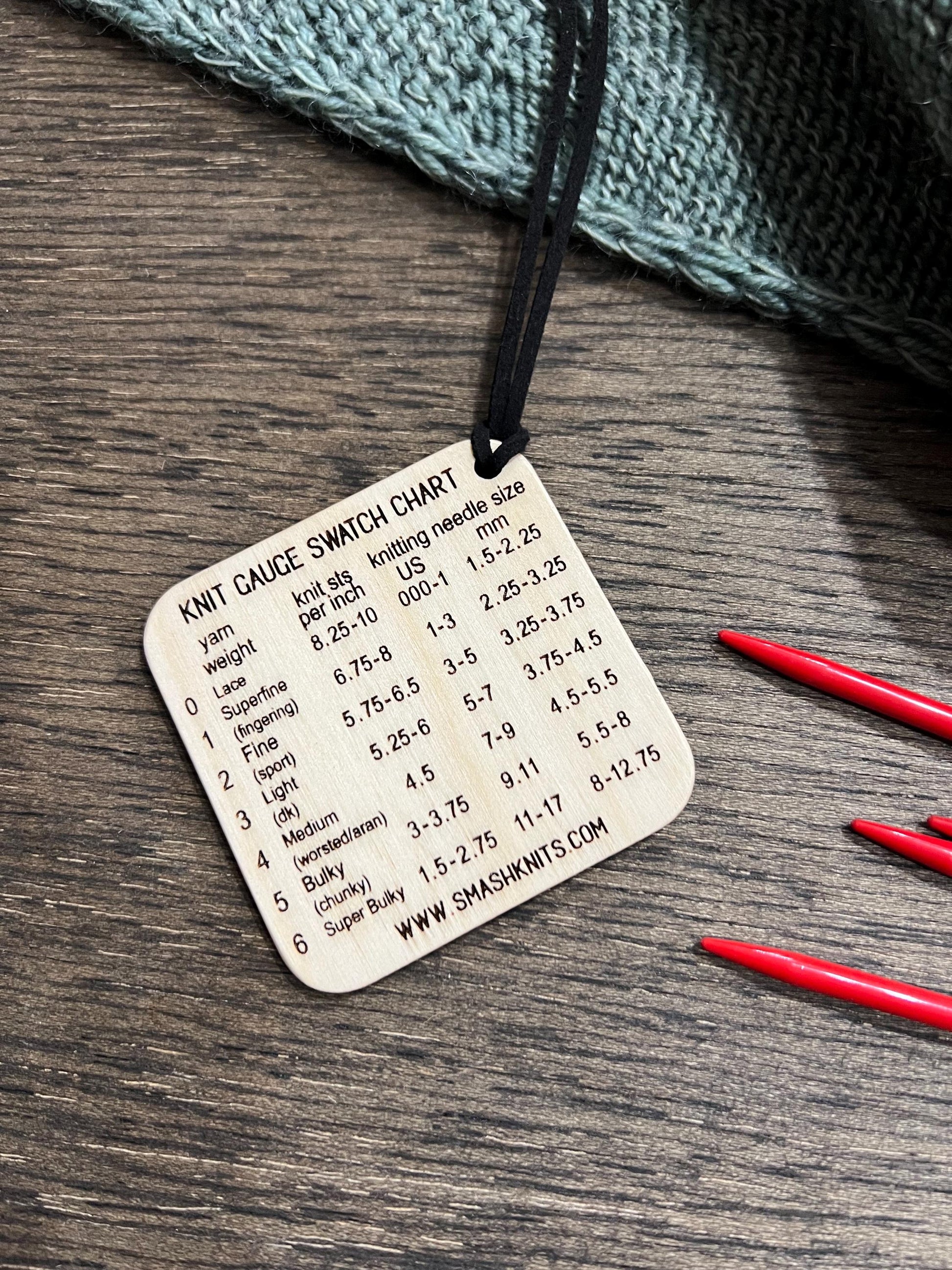 Reference Tool for Knitting and Crochet Wooden Info Card - Gauge Swatch Charts