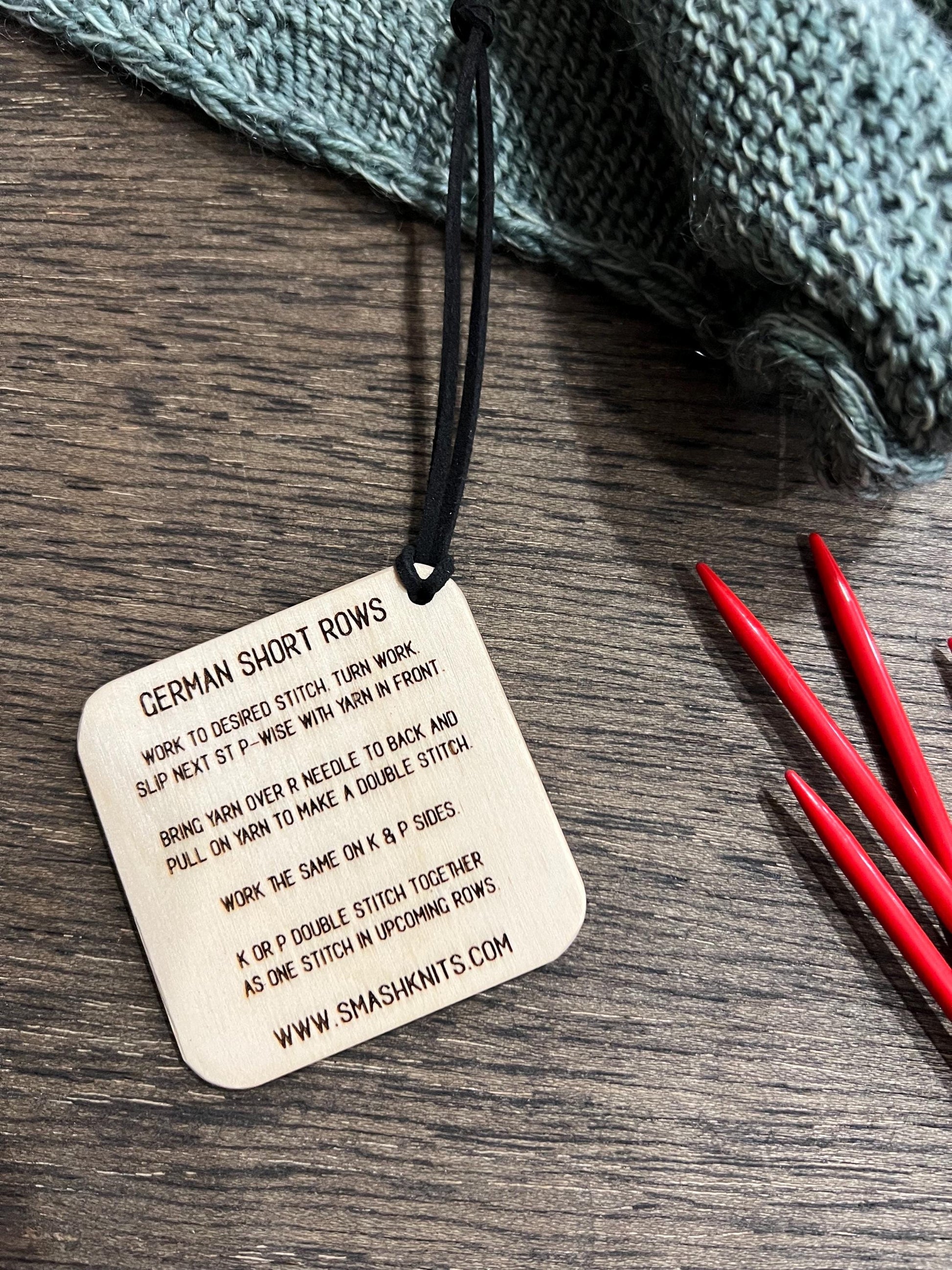 Reference Tool for Knitting Wooden Info Card - Kitchener Stitch and German Short Rows