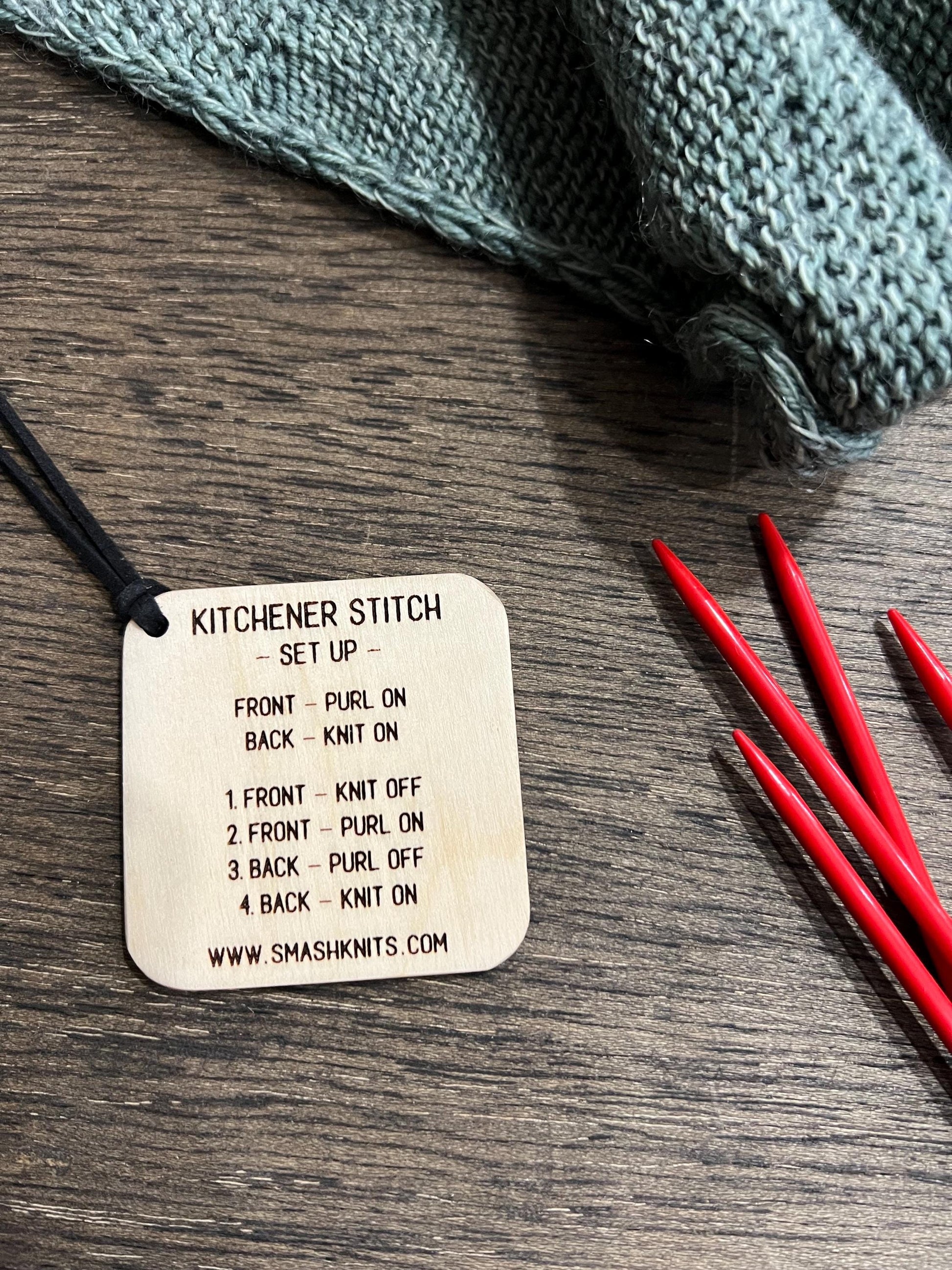 Reference Tool for Knitting Wooden Info Card - Kitchener Stitch and German Short Rows