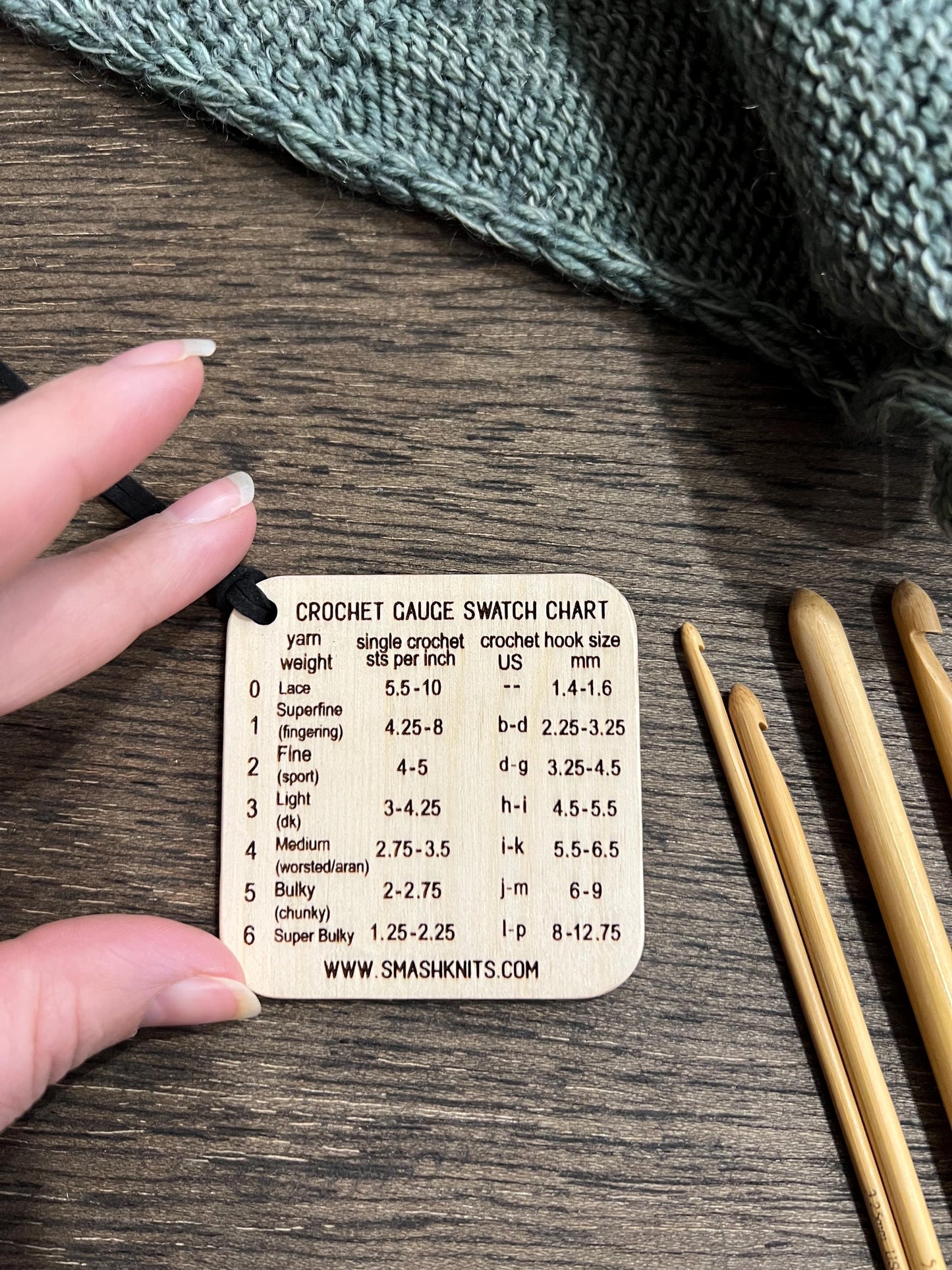 Reference Tool for Knitting and Crochet Wooden Info Card - Gauge Swatch Charts
