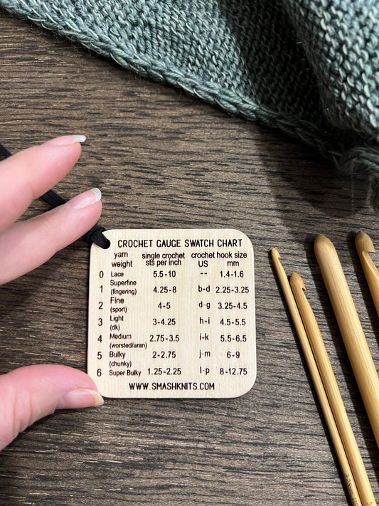 Reference Tool for Knitting and Crochet Wooden Info Card - Gauge Swatch Charts