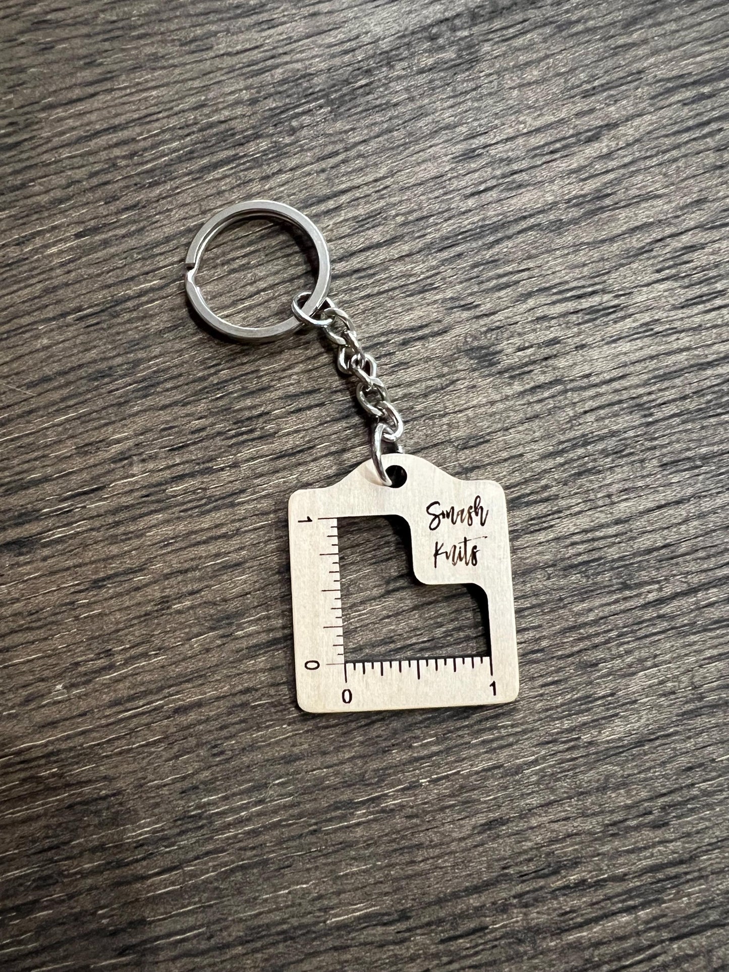 Mini Reference Tool for Knitting and Crochet Wooden Info Card - Mini Gauge Swatch Keychain
