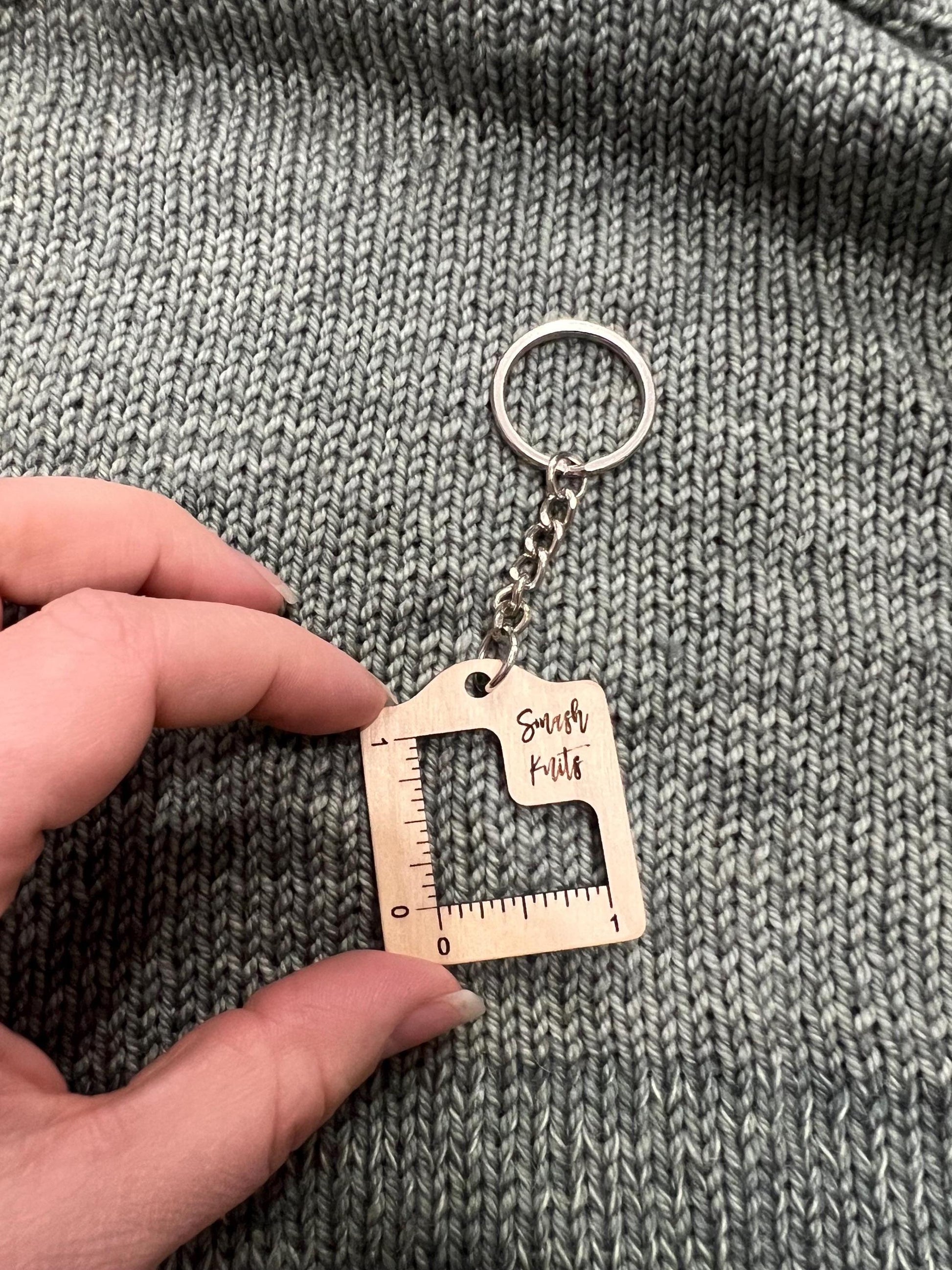 Mini Reference Tool for Knitting and Crochet Wooden Info Card - Mini Gauge Swatch Keychain
