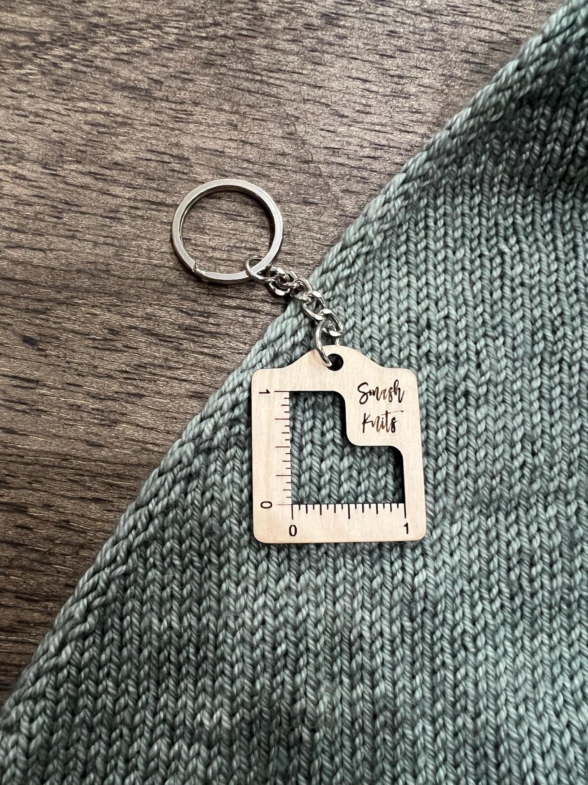 Mini Reference Tool for Knitting and Crochet Wooden Info Card - Mini Gauge Swatch Keychain