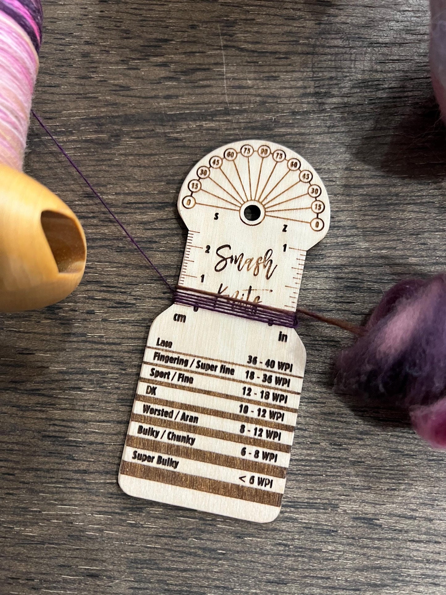 Wooden Spinner's WPI Tool: Yarn Twist Angle Gauge