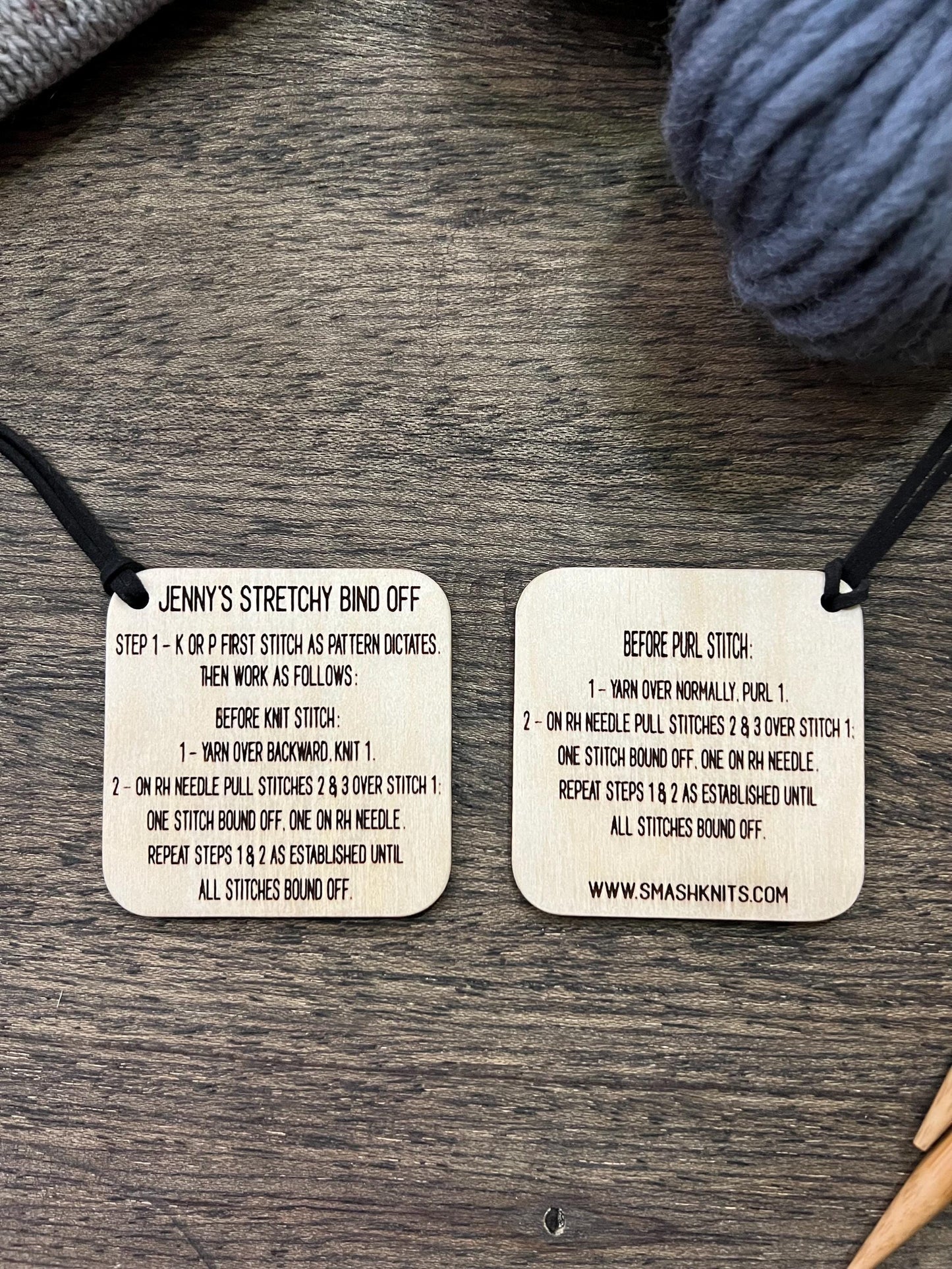 Mini Reference Tool for Knitting Wooden Info Card - Jenny’s Stretchy Bind Off