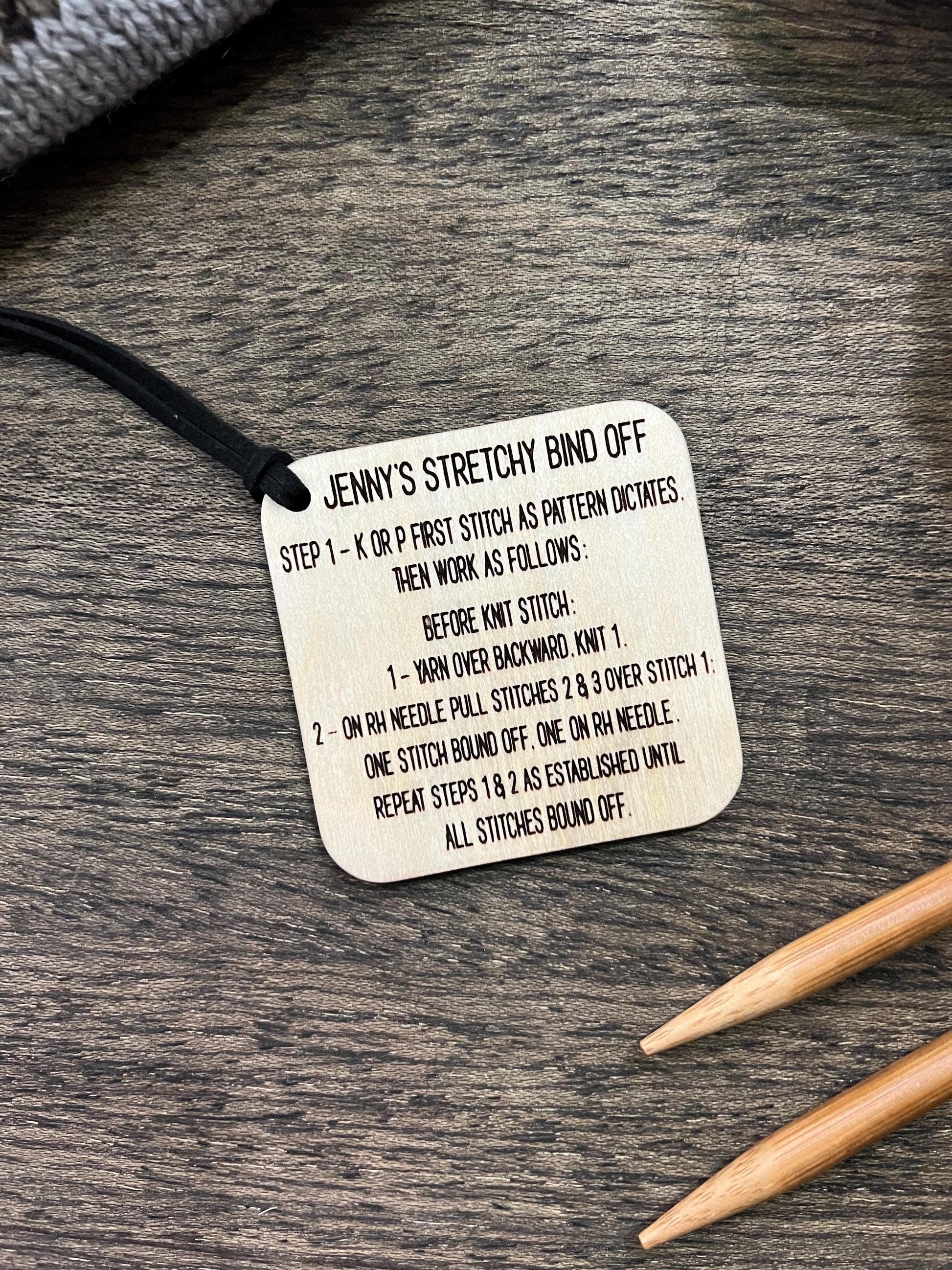 Mini Reference Tool for Knitting Wooden Info Card - Jenny’s Stretchy Bind Off