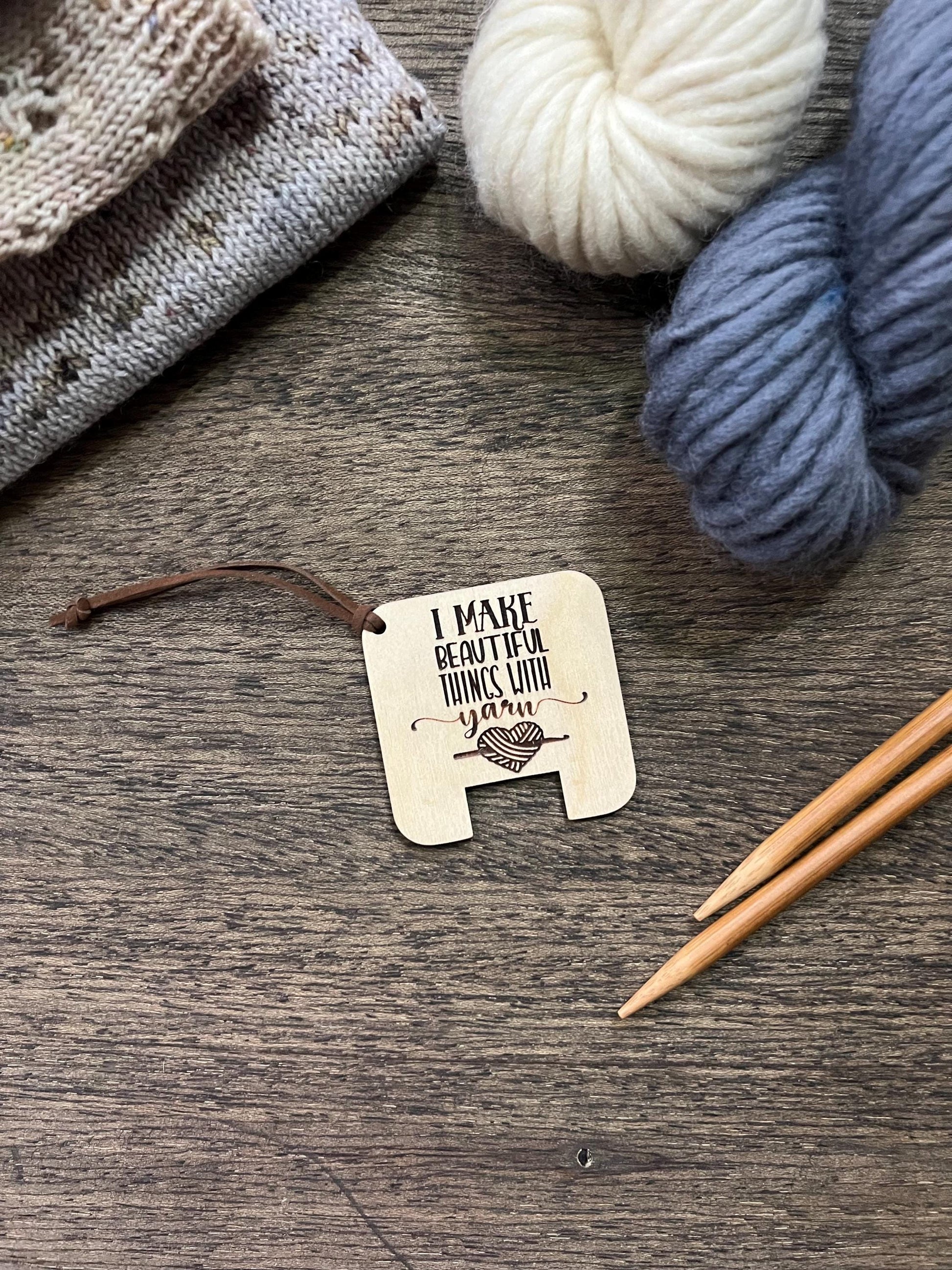 Wooden Wraps Per Inch Tool - Knitting Gauge Reference Card