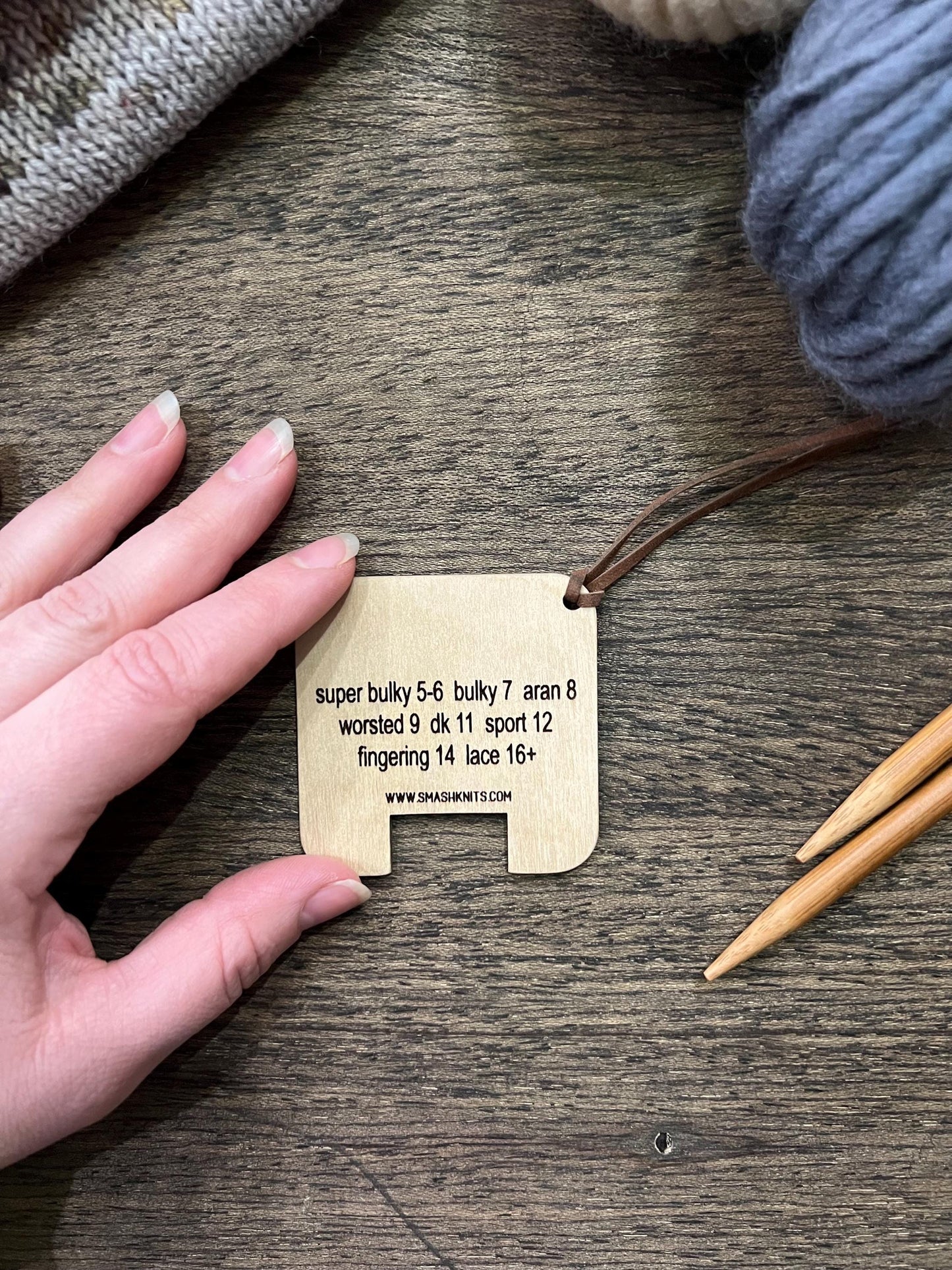 Wooden Wraps Per Inch Tool - Knitting Gauge Reference Card