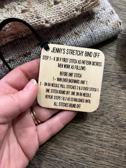 Mini Reference Tool for Knitting Wooden Info Card - Jenny’s Stretchy Bind Off