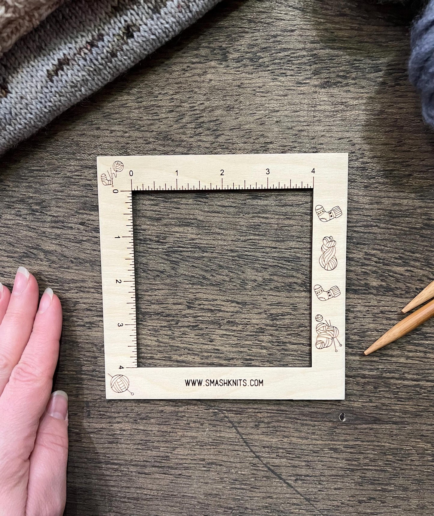 Knitting Gauge Ruler Baltic Birch Knitting and Crochet Tool - Sock Motif