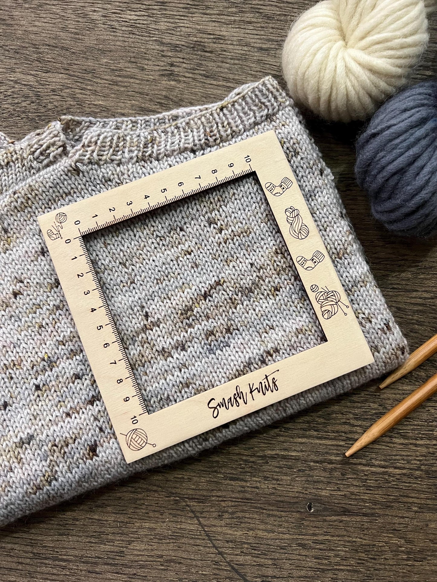 Knitting Gauge Ruler Baltic Birch Knitting and Crochet Tool - Sock Motif