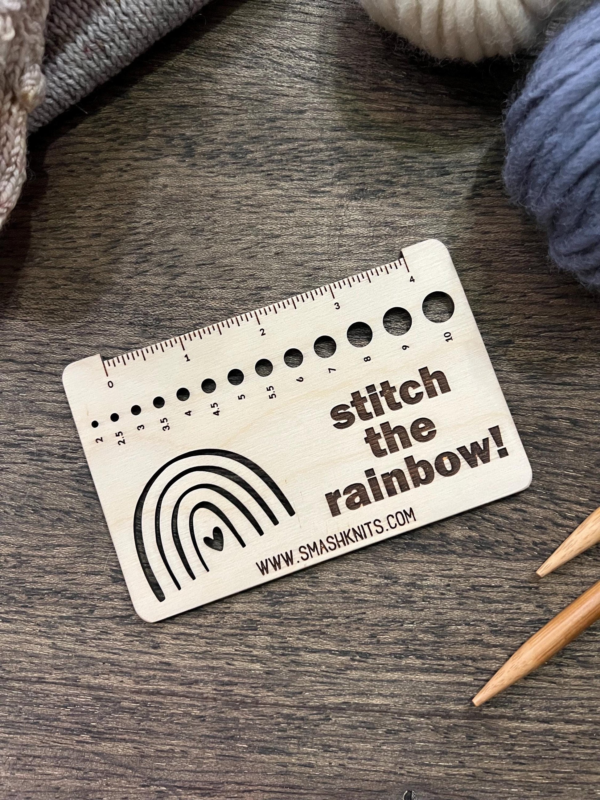 Rainbow Knitting Gauge Ruler - Baltic Birch Wood Needle Sizer