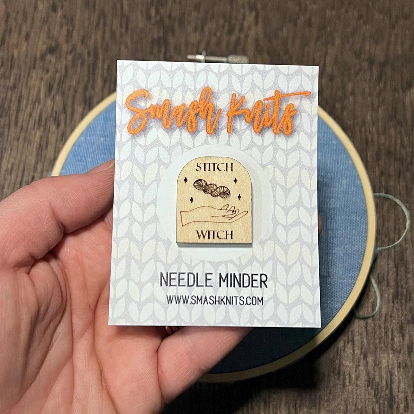 Wooden Needle Minder - "STITCH WITCH" Cross Stitch and Embroidery Accessory Notion