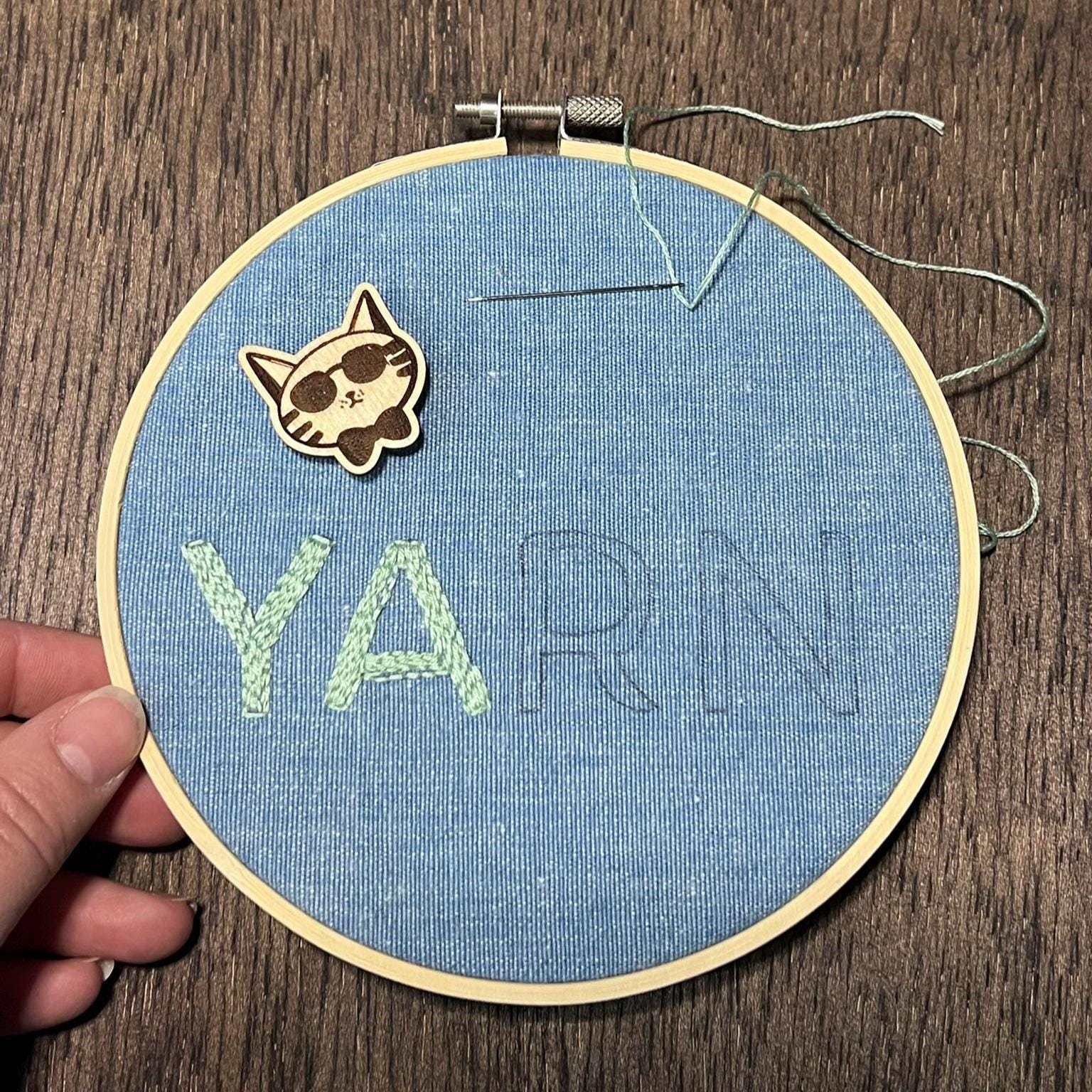 Cat Shaped Wooden Needle Minder – Cross Stitch Embroidery Accessory Notion