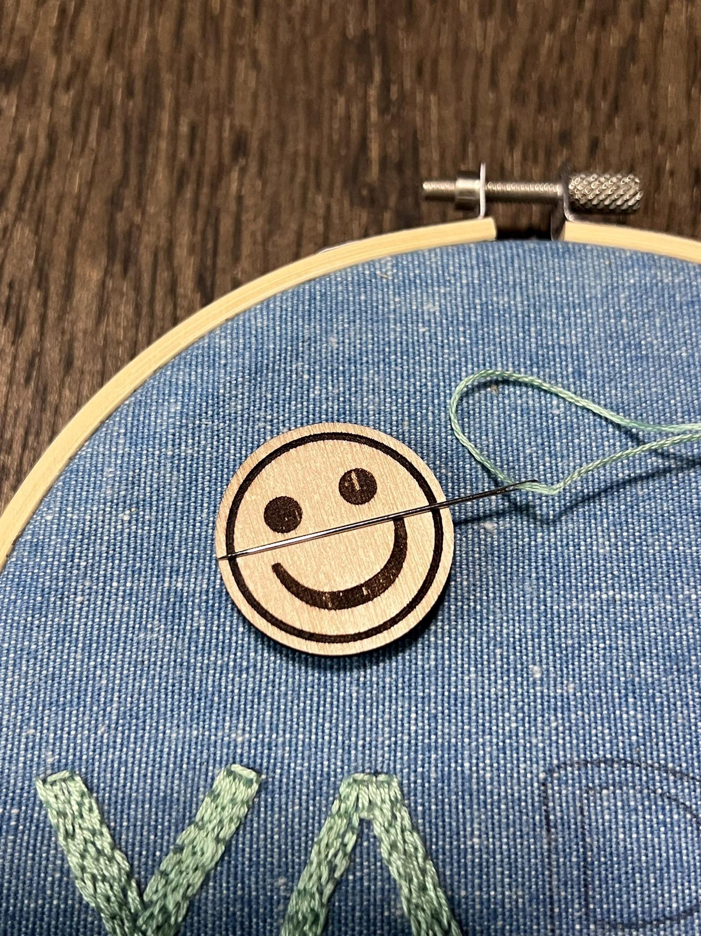 Wooden Needle Minder - "SMILEY" Cross Stitch and Embroidery Accessory Notion