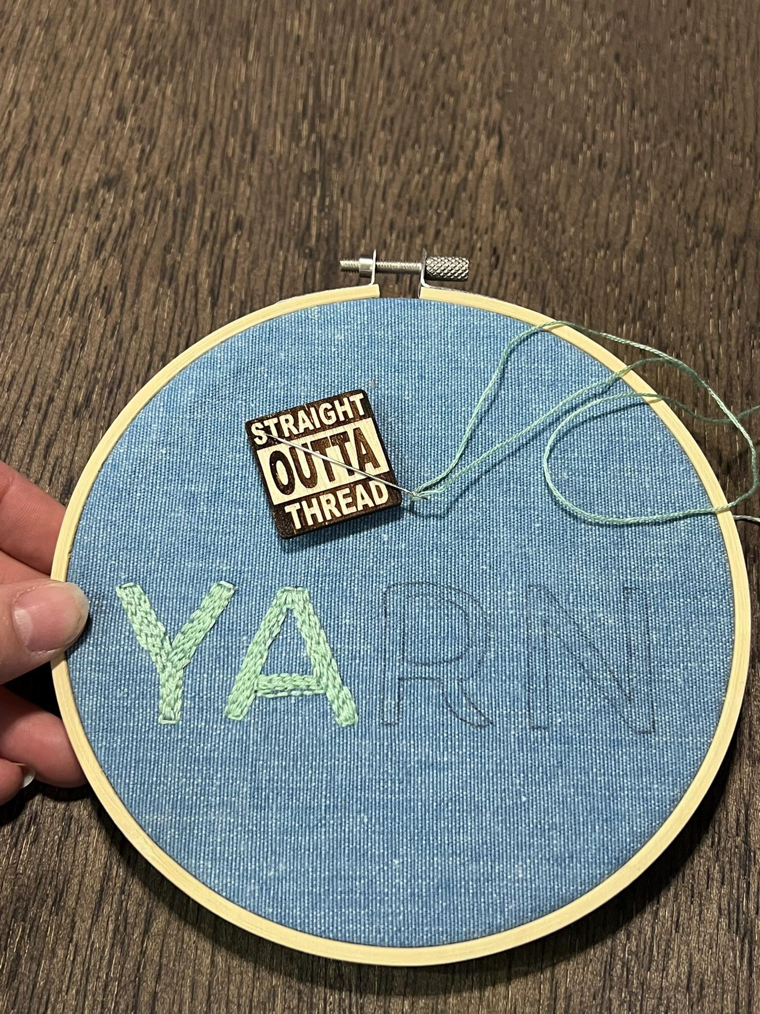 Wooden Needle Minder - "STRAIGHT OUTTA THREAD" Cross Stitch and Embroidery Accessory Notion