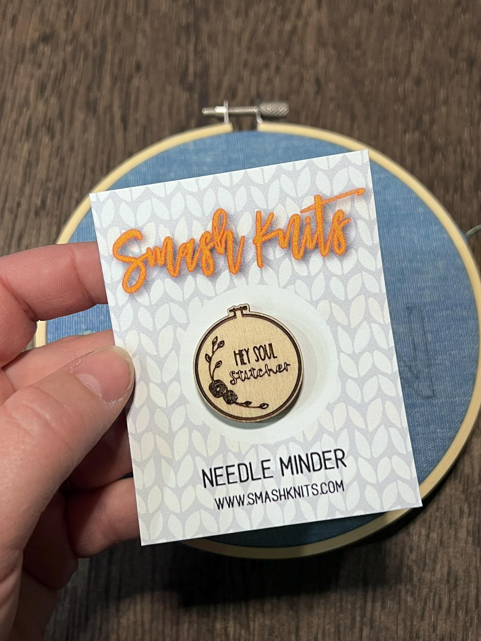 Wooden Needle Minder - "HEY SOUL STITCHER" Cross Stitch and Embroidery Accessory Notion