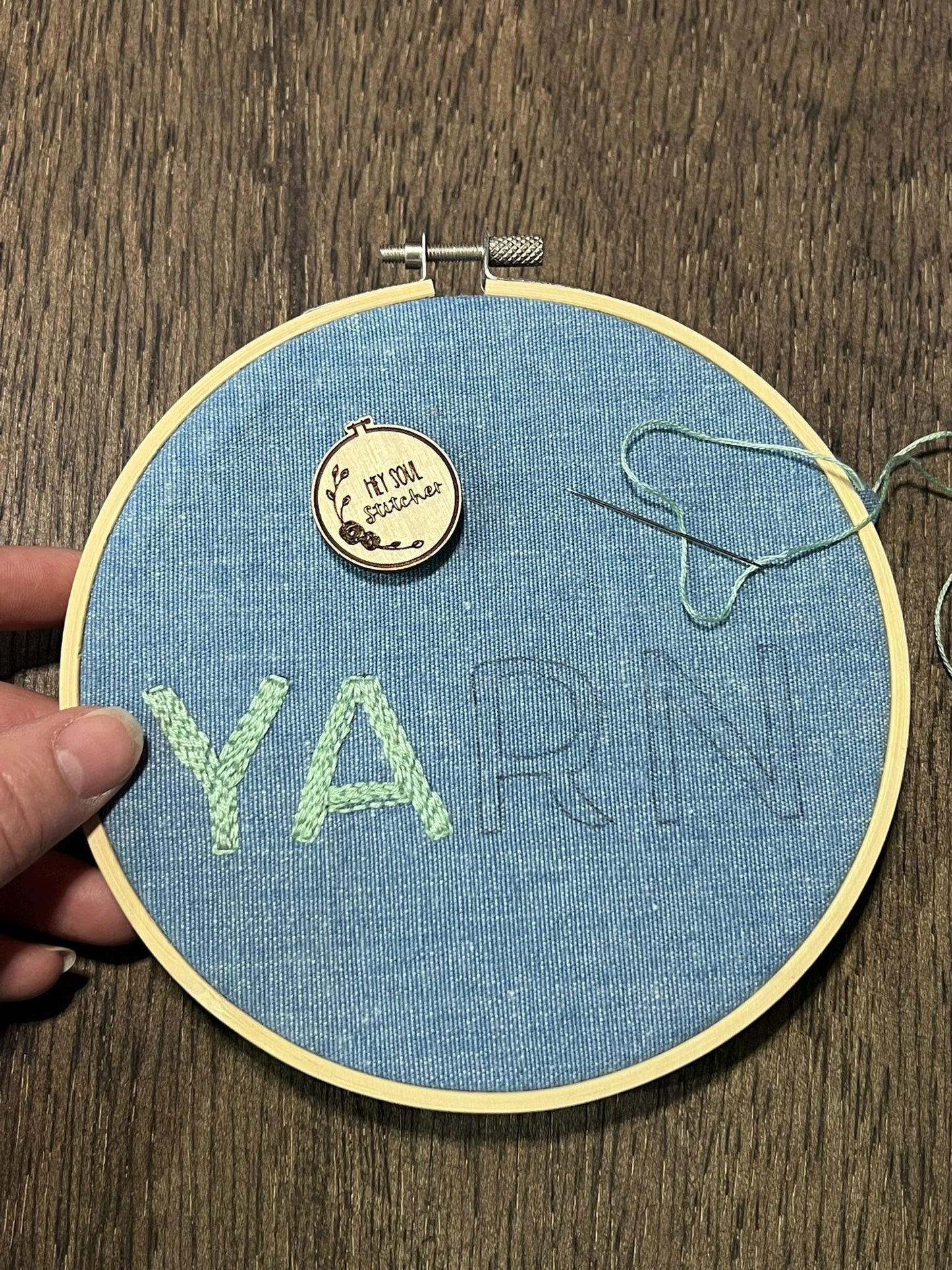 Wooden Needle Minder - "HEY SOUL STITCHER" Cross Stitch and Embroidery Accessory Notion