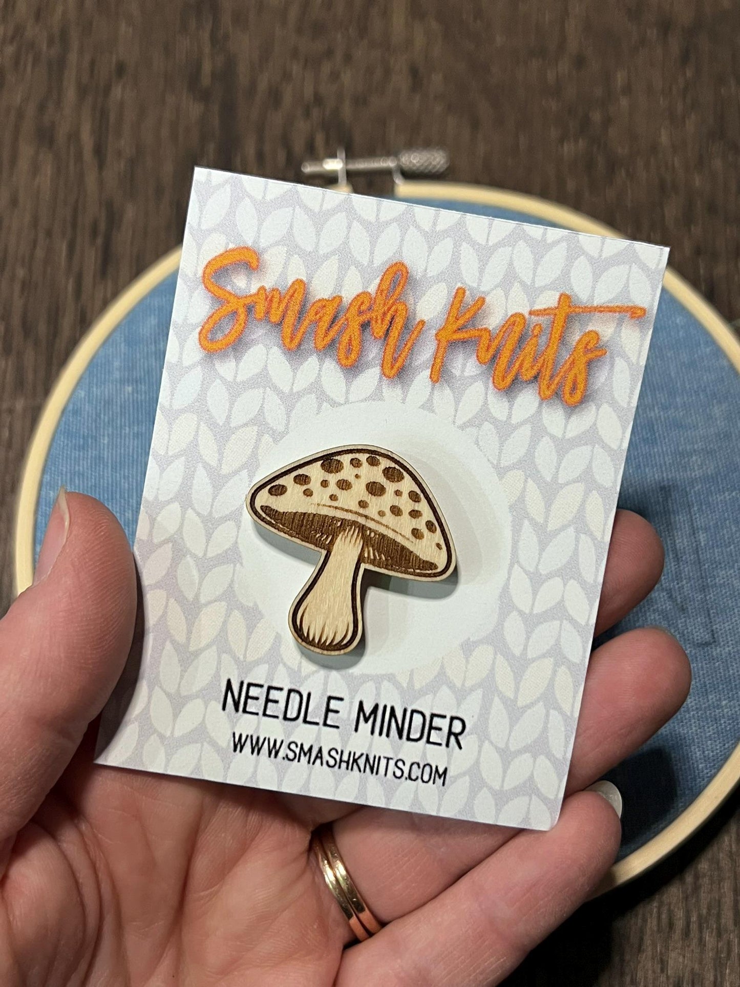 Wooden Needle Minder - "MUSHROOM" Cross Stitch and Embroidery Accessory Notion