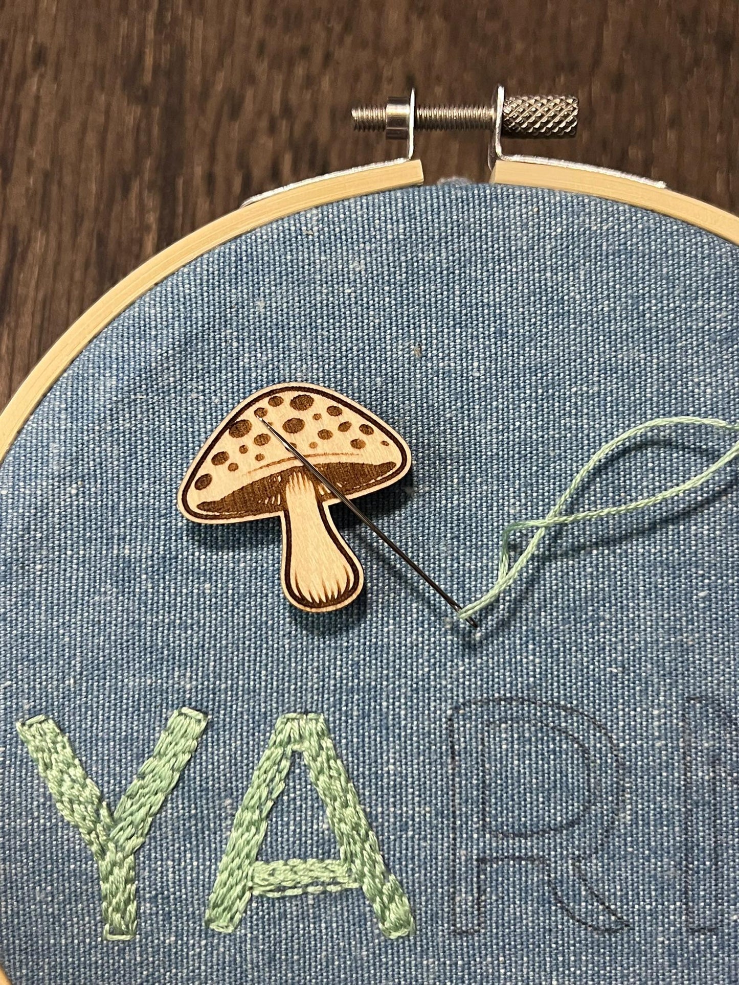 Wooden Needle Minder - "MUSHROOM" Cross Stitch and Embroidery Accessory Notion