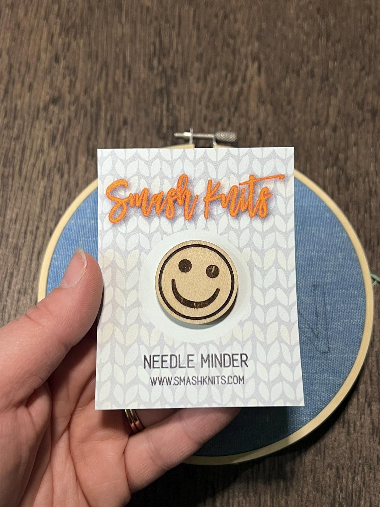 Wooden Needle Minder - "SMILEY" Cross Stitch and Embroidery Accessory Notion