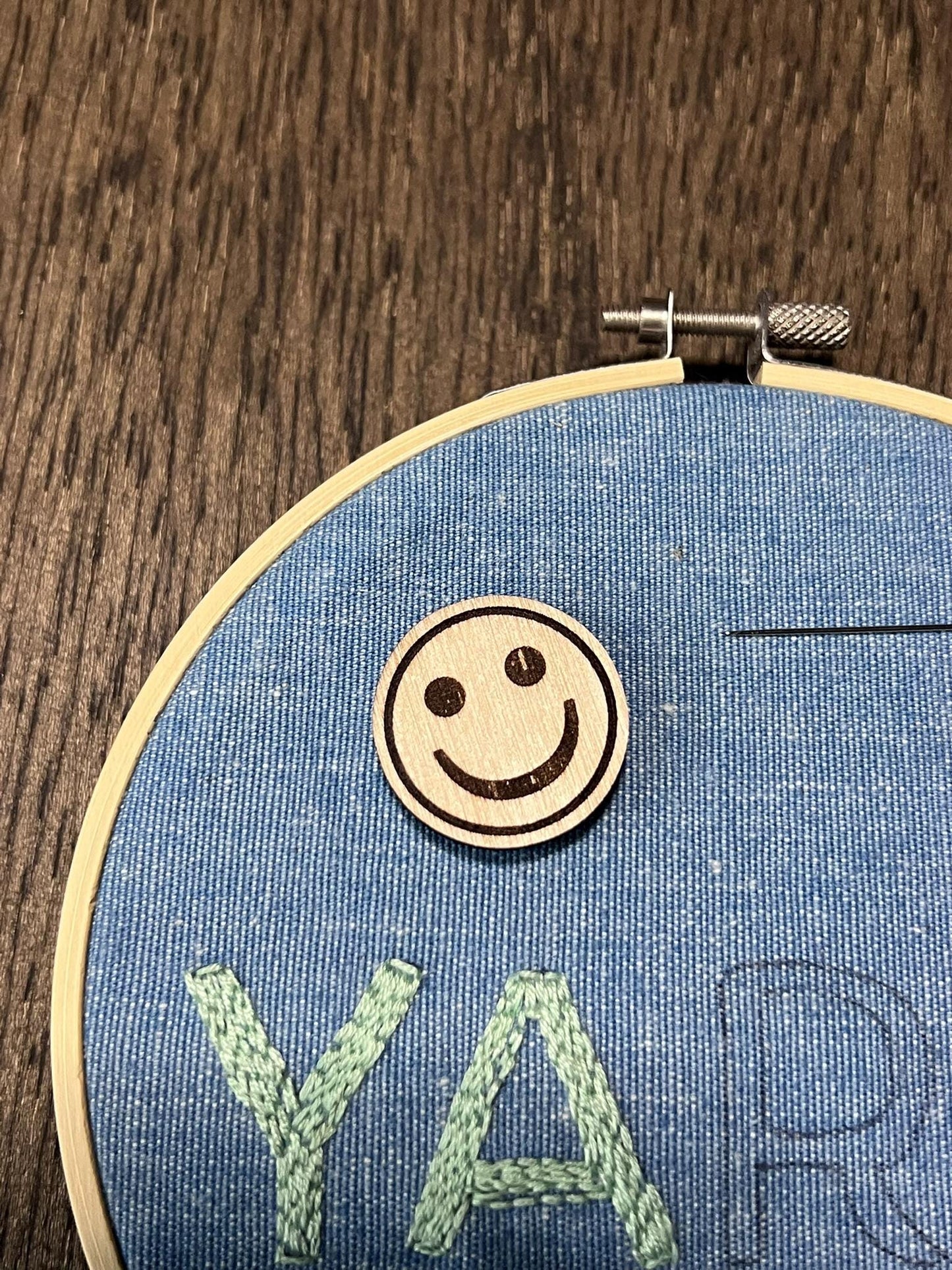 Wooden Needle Minder - "SMILEY" Cross Stitch and Embroidery Accessory Notion