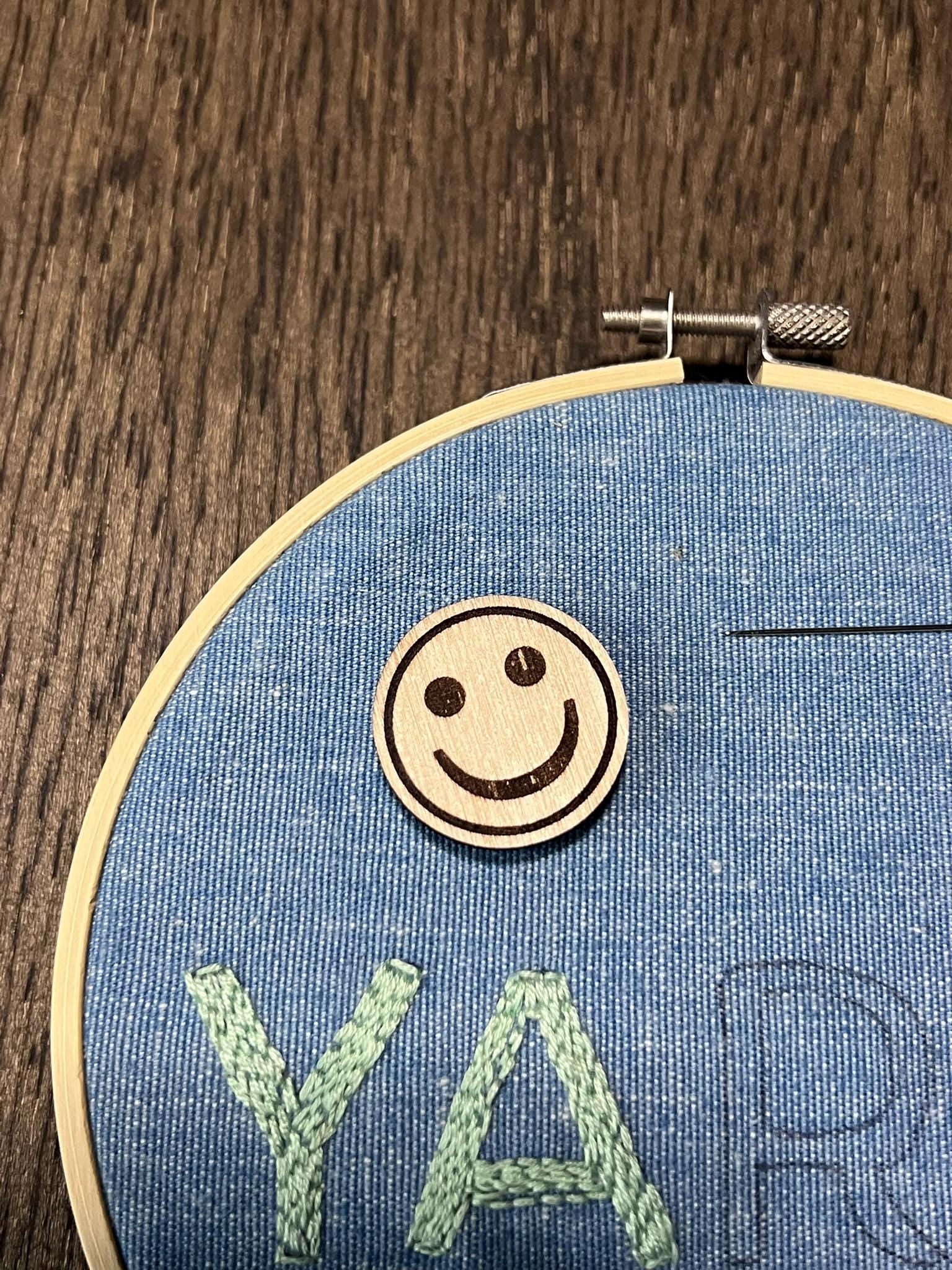 Wooden Needle Minder - "SMILEY" Cross Stitch and Embroidery Accessory Notion
