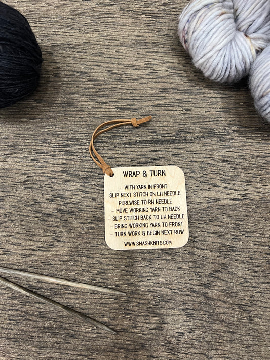Wooden Knitter Reference Tool and Stitch Reminder Wrap & Turn